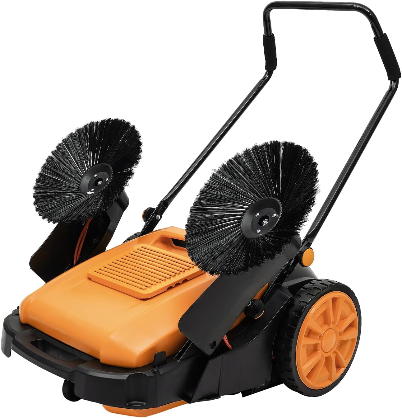 41 Inch Hand Push Floor Sweeper, Outdoor/Indoor Manual Walk-Behind Sweeper for Driveway, Pavement, Street, Warehouse, 55L Large Capacity, Adjustable Handle & Brush, No Noise