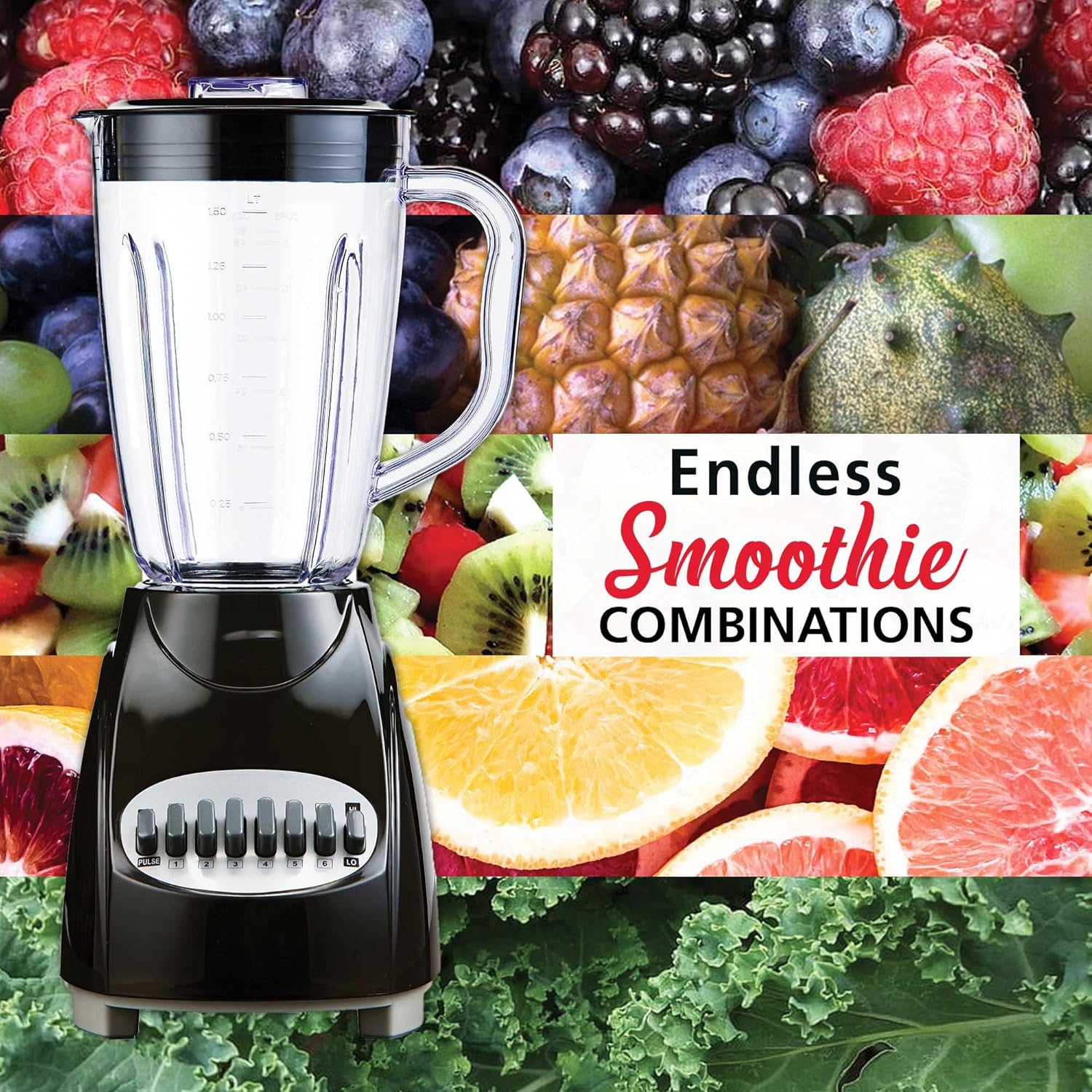 12-Speed Countertop Blender with Pulse Function – 50oz BPA-Free Jar, Stainless Steel Blades, Ice Crusher & Smoothie Maker, 350W Kitchen Blender (Black)