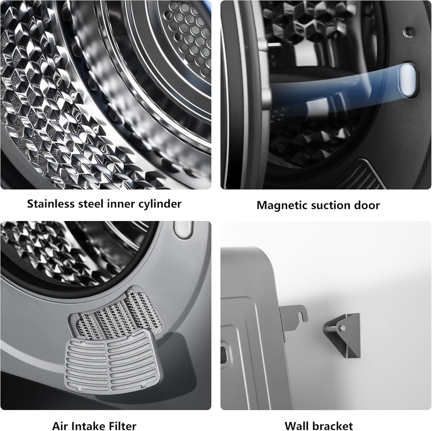 6.6Lbs Portable Clothes Dryer, 120V/850W Comtact Mini Dryer Machine with Exhaust Pipe, LED Touch Control Panel, Portable Dryers for Laundry, Apartment, Dorm, RV, White&Clear