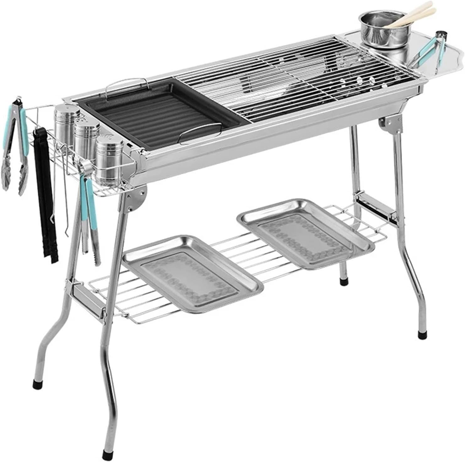 Barbecue Charcoal Grill Stainless Steel Folding Portable BBQ Tool Kits for Outdoor Cooking Camping Hiking Picnics Any Outdoor Event