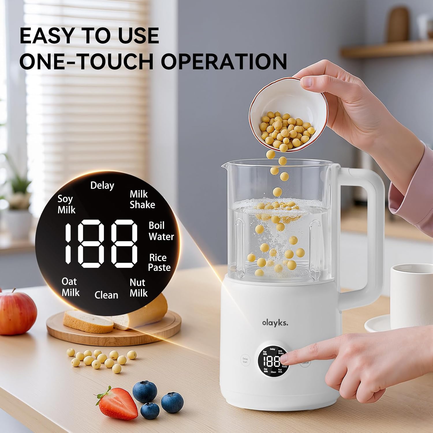 6 in 1 Automatic Nut Milk Maker Blender, 20oz Homemade Soy Milk Maker for Plant-Based Milk, Coconut, Oat, Almond, Non-Dairy Beverages with Timer, Keep Warm, Boil Water, Self-Cleaning