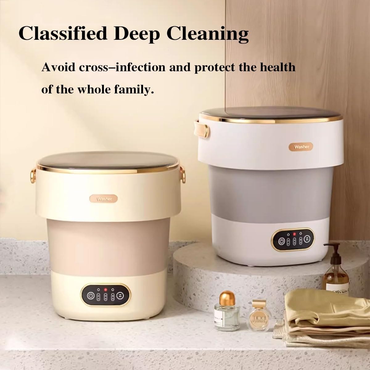 18.5L Portable Washing Machine 2 In 1 Foldable Washing Machine Convenience And Efficiency 12.6 * 12.2 * 13.4in Small Washer For Home Travel & Tiny Spaces(Beige)