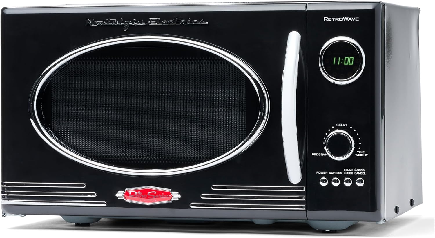 Nostalgia Retro Countertop Microwave Oven - Large 800-Watt - 0.9 cu ft - 12 Pre-Programmed Cooking Settings - Digital Clock - Kitchen Appliances - Black
