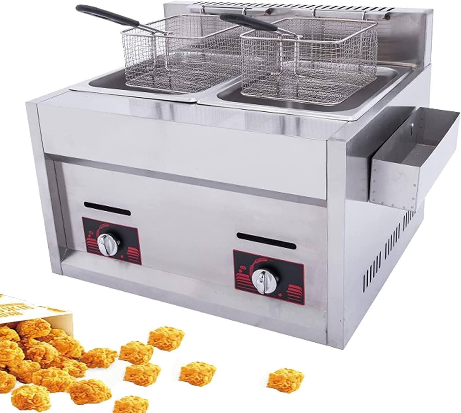 Two-Tank Deep Fryer with Baskets, Commercial Gas Fryer with Convenient Seasoning Box, H-Type Stove Hot, for Commercial and Home Use, Easy to Clean