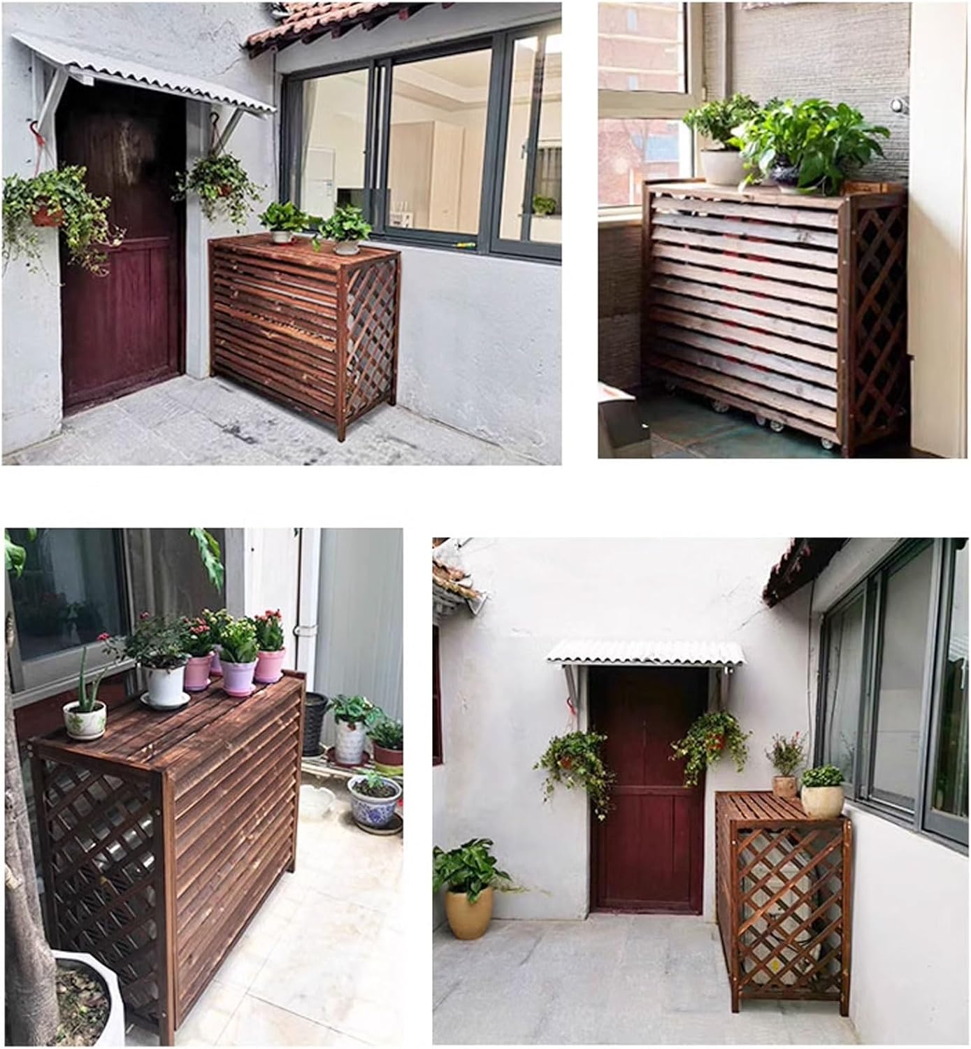 Air Conditioner Cover Condenser Wood Panel Covers For Outside Air Conditioner Louvered Cover For Air Conditioner Unit Outside, Suitable Outdoor Air Conditioner ( Color : Carbonized color , Size : 105*