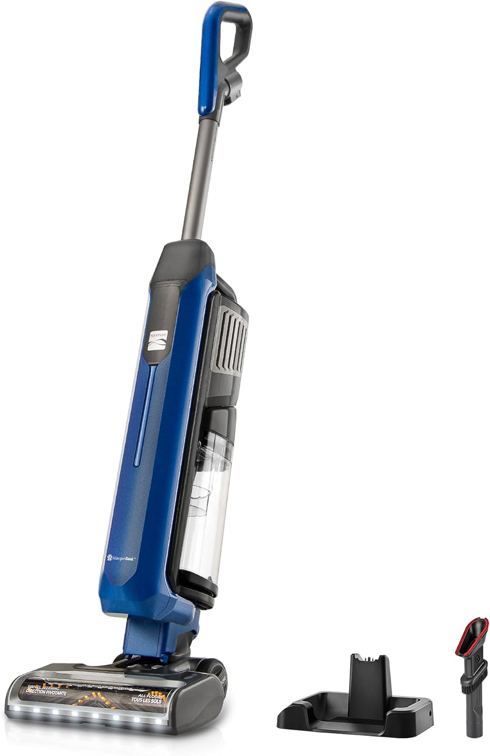 Kenmore CU5001 Litening Cordless Upright Vacuum with Lift-Up & Hair Eliminator Nozzle, Brushless Motor, HEPA Filter & LED Display for Low-Pile Carpets, Rugs, Hard Floors & Pets, Blue