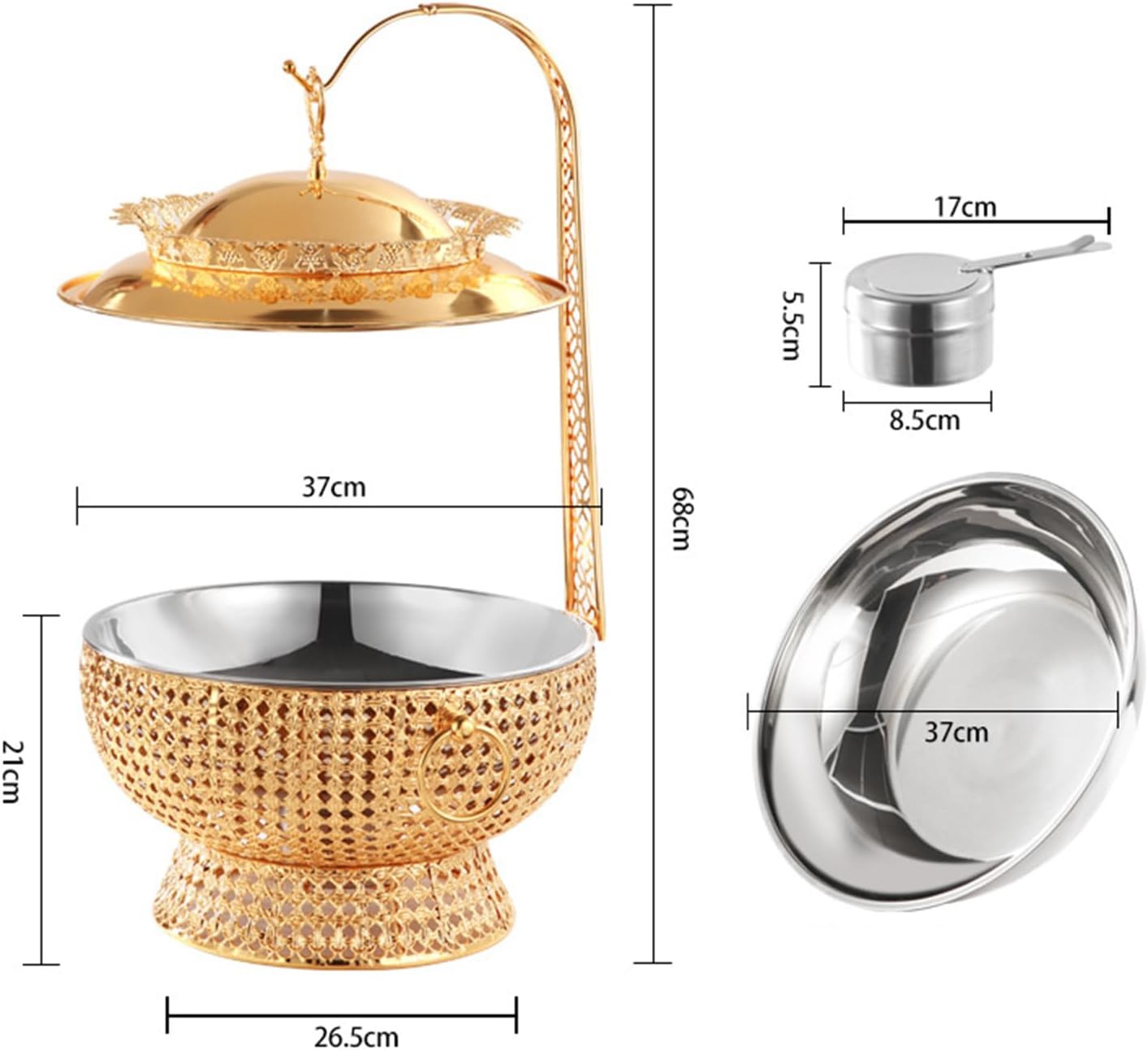 Chafing Dishes for Buffet, 8L Round Stainless Steel Food Warmers Pan with Hanging Lids, for Heating and Cooling, Parties Buffet Catering Events Dinners