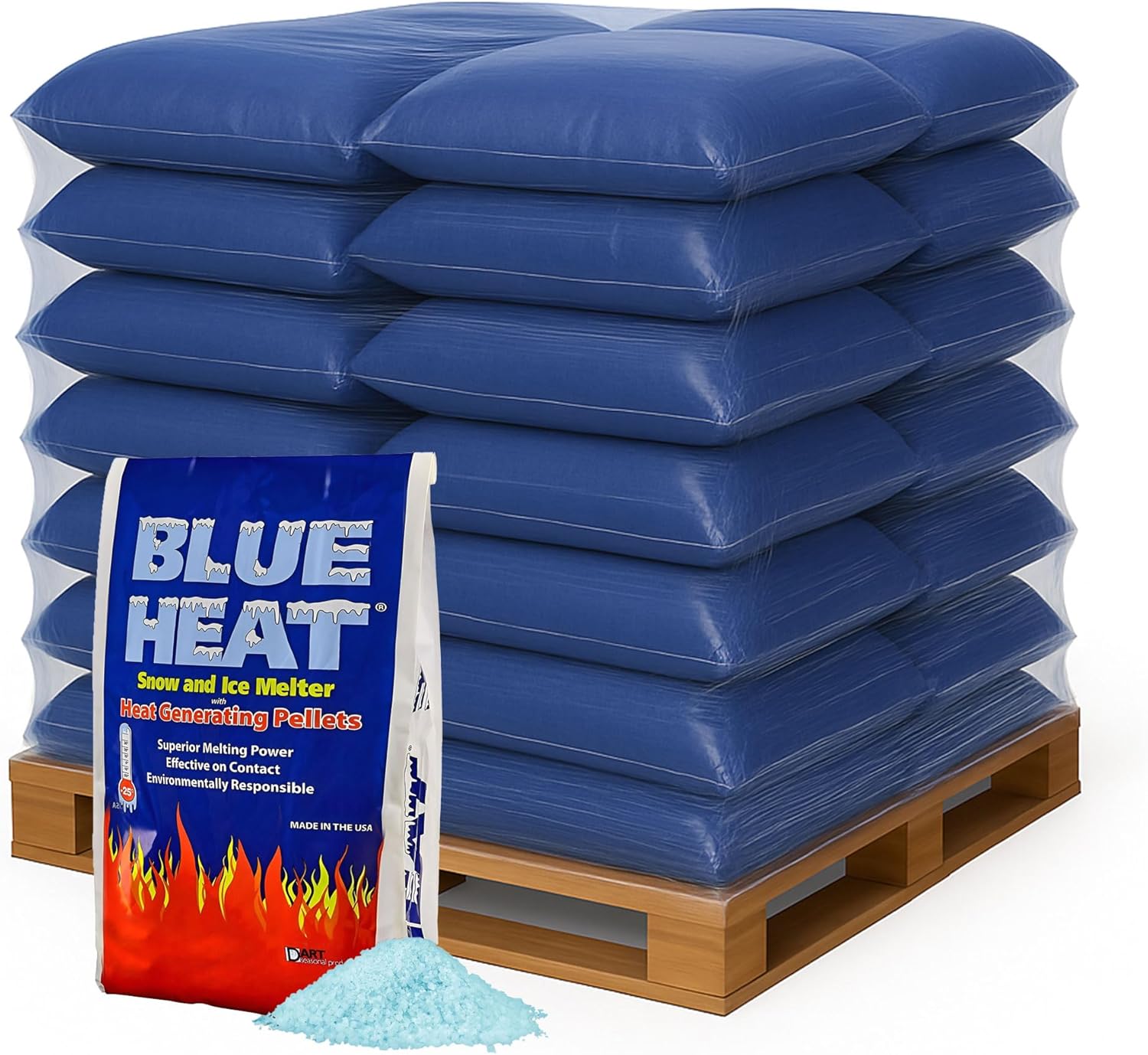 Blue Heat 49 Pack Ice Melt Pellets, Calcium Blend Deicer Snow Melter for Driveway, 20 Lb - Pet-Friendly Winter Relief with Magnesium, Calcium, and Sodium Formula, BH20