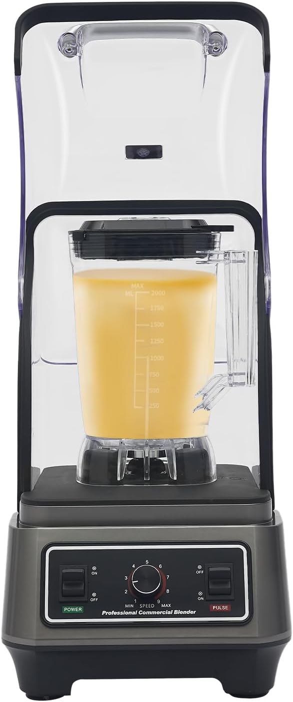 2L/67.63oz Commercial Blender With 9 Speed Control,1600W Blender For Smoothies, Large Capacity Multifunctional Blending Machine for Milk Tea Shops, Cafes,Low Noise