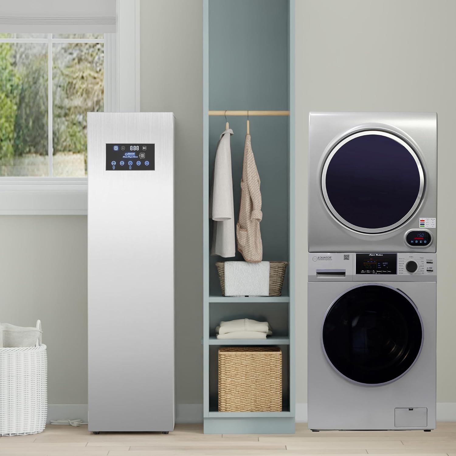 Equator LAUNDRY CENTER Silver WASHER 15Lbs+Vented DRYER+ Steam Dryer CLOSET 110V