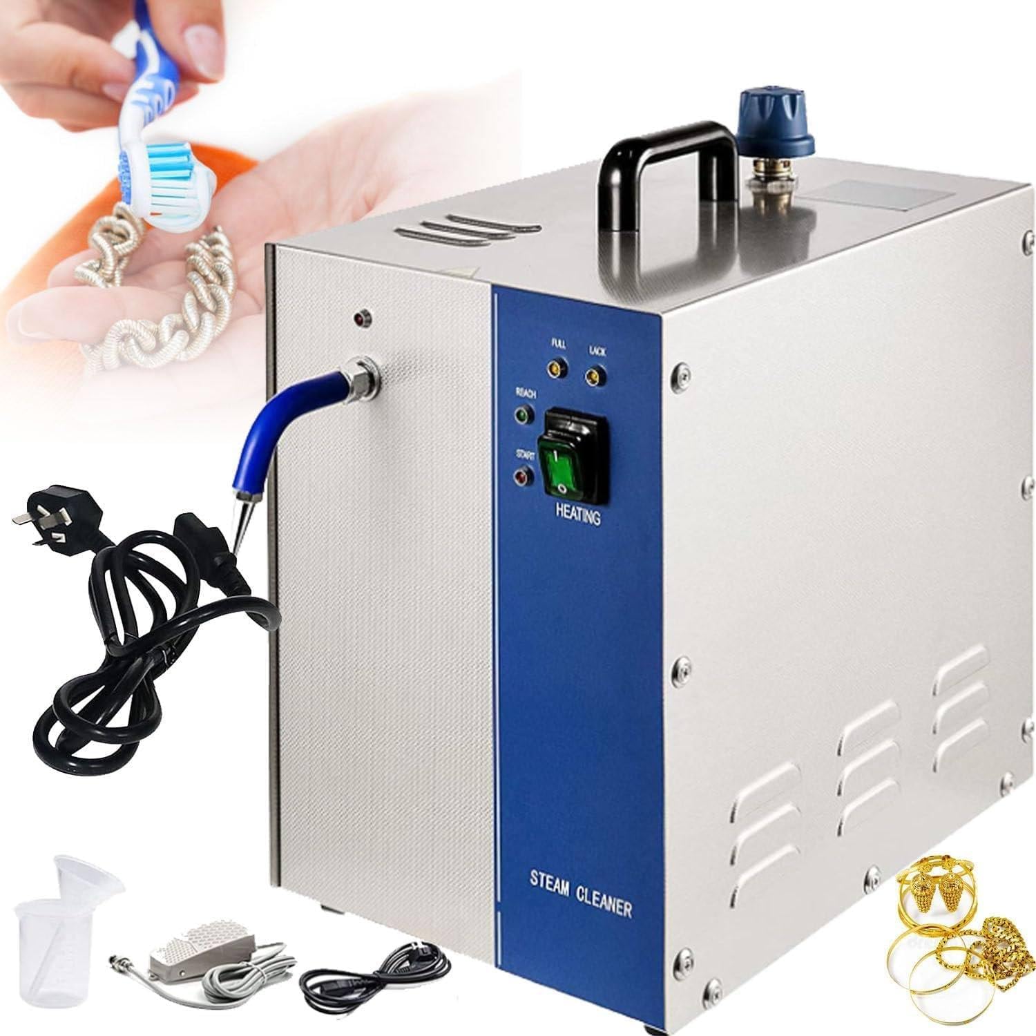 1300W/2200W Professional Jewelry Cleaner Steam Cleaning Machine Gold And Silver Stainless Steel High Pressure 2L/4L Silver & Gold Steam Cleaner Goldsmith Equipment,4L