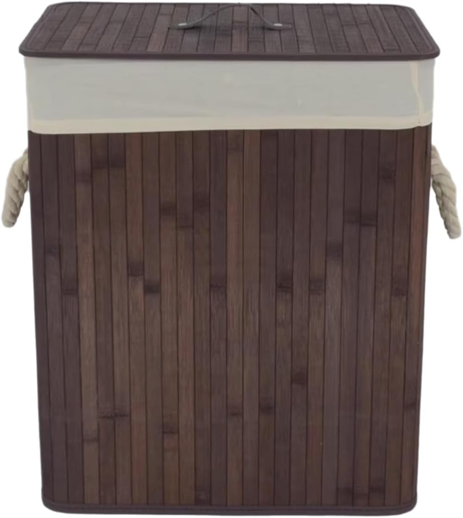 Laundry Hamper with Lid, Bamboo Laundry Basket with Handles, Removable Machine Washable Laundry Basket, for Laundry Room, Bedroom, Bathroom(Brown,Square)