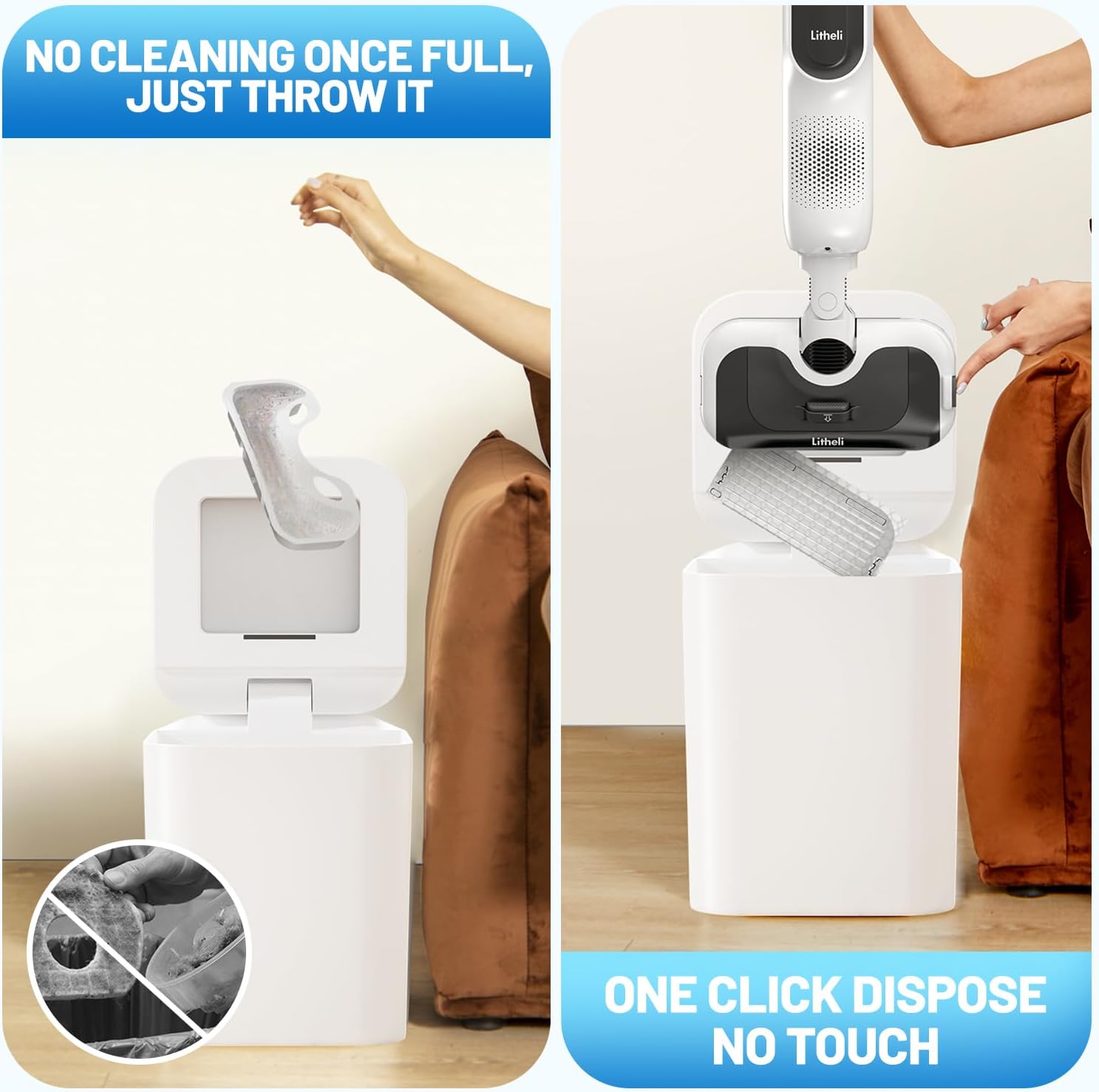 LiTHELi Cordless Vacuum Mop Cleaner, 2-in-1 Hard Floor Stick Vacuum, Wet Dry Mop, 2 Disposable Dust Boxes, 14 Disposable Pads & 1 Washable Pad, 2 Swappable 4000mAh Batteries