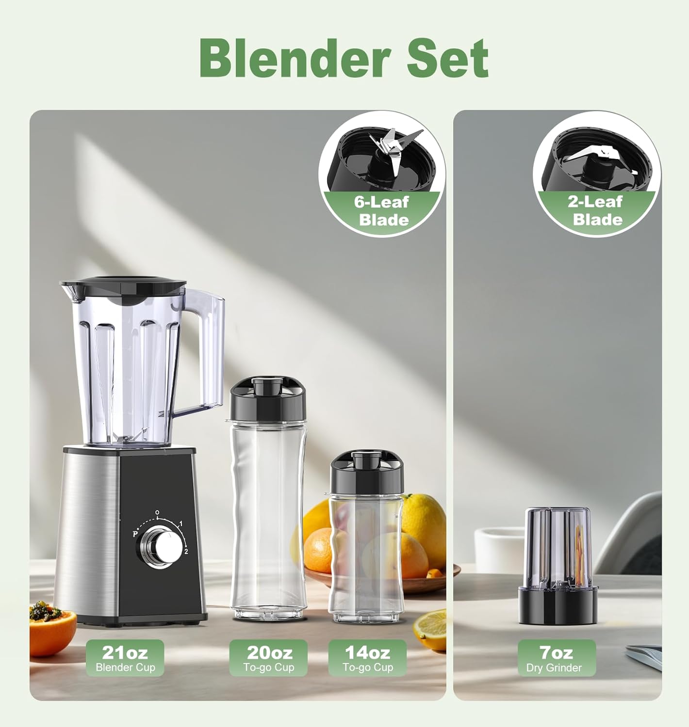 Smoothie Blender, Personal Blenders for Smoothies and Shakes, Smoothies Maker and Coffee Grinder with 2 To-Go Cups, Countertop Blender for Kitchen, BPA Free