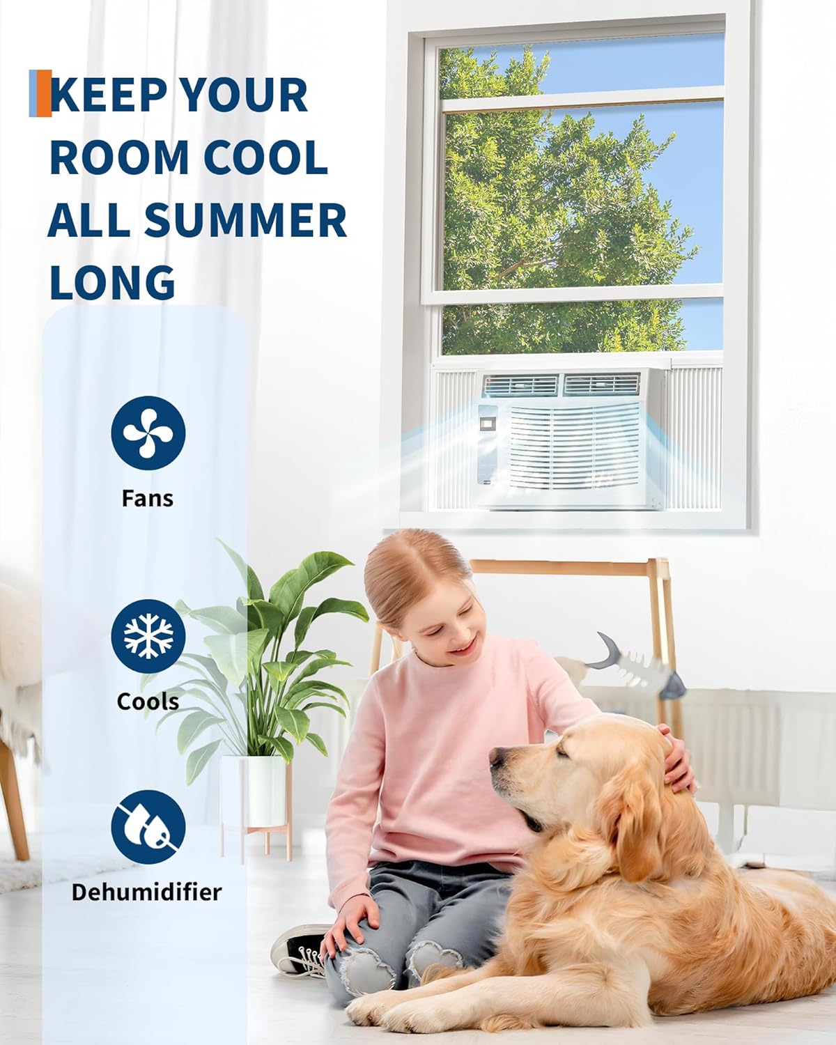 6000 BTU Window Air Conditioner with WiFi, 3 in-1 Energy Saving Window AC Unit with Remote & App Control & Timer Function & Easy Install Kit, Cools 250 Sq.Ft. for Bedroom, Living Room, White