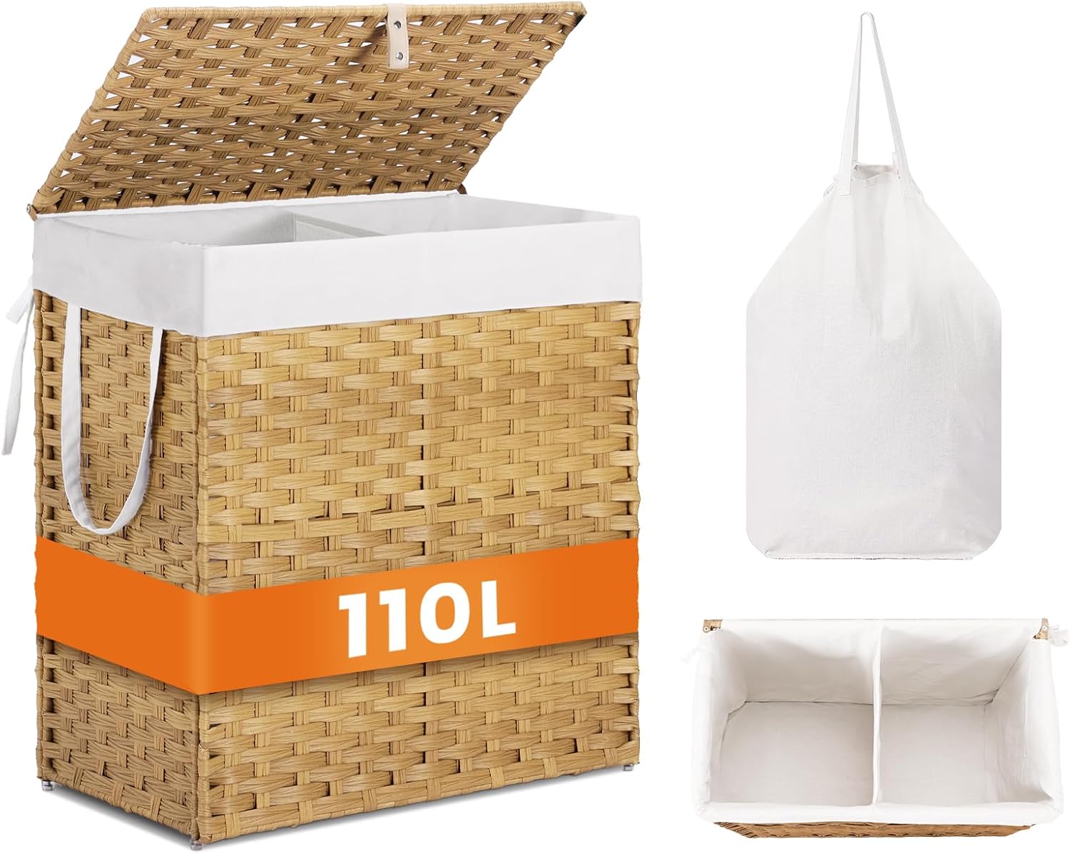 Sweetcrispy Foldable Laundry Hamper–Large Capacity Clothes Basket with Lid, 29.1 Gallon (110L) Bin for Bedroom, Bathroom, and Wash Room–Double Insert Storage Organizer, Goose Yellow