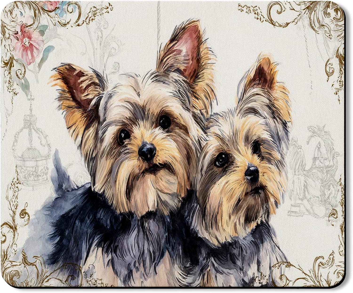 Yorkshire Terrier Washer Dryer Top Protector Mat, Vintage Watercolor Dog Design Washing Machine Dust Covers, Elegant Rubber Anti-slip Waterproof Mats for Laundry Room 20x24 Inch