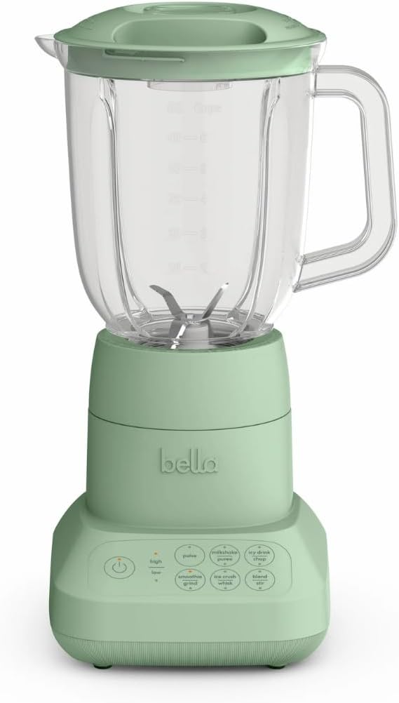 Bela Blender with BPA-Free 48oz Jar, 450W Motor, Stainless Ice-Crushing Blades, Built-In Measuring Cap, Compact Space-Saving Design, Seaglass (Seaglass)