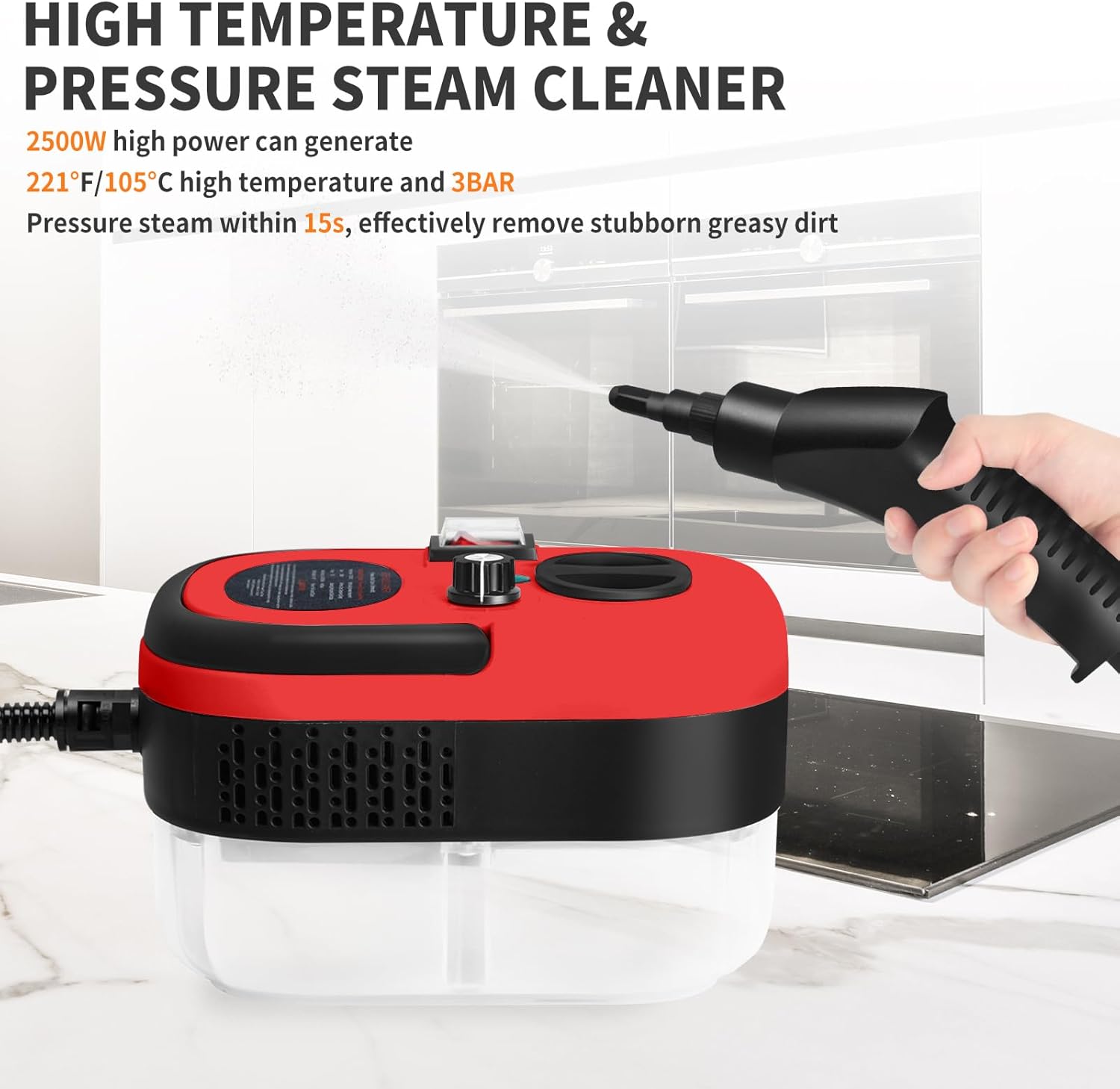 Steam Cleaner, 6-gears Adjustable, 15s Heat-Up, 1.29 Quarts Tank, Portable Steamer for Cleaning with 26 pcs Accessories, Steam Cleaner for Home,Dirt, Grease, Grout, Tile,Floor,Couch and Car