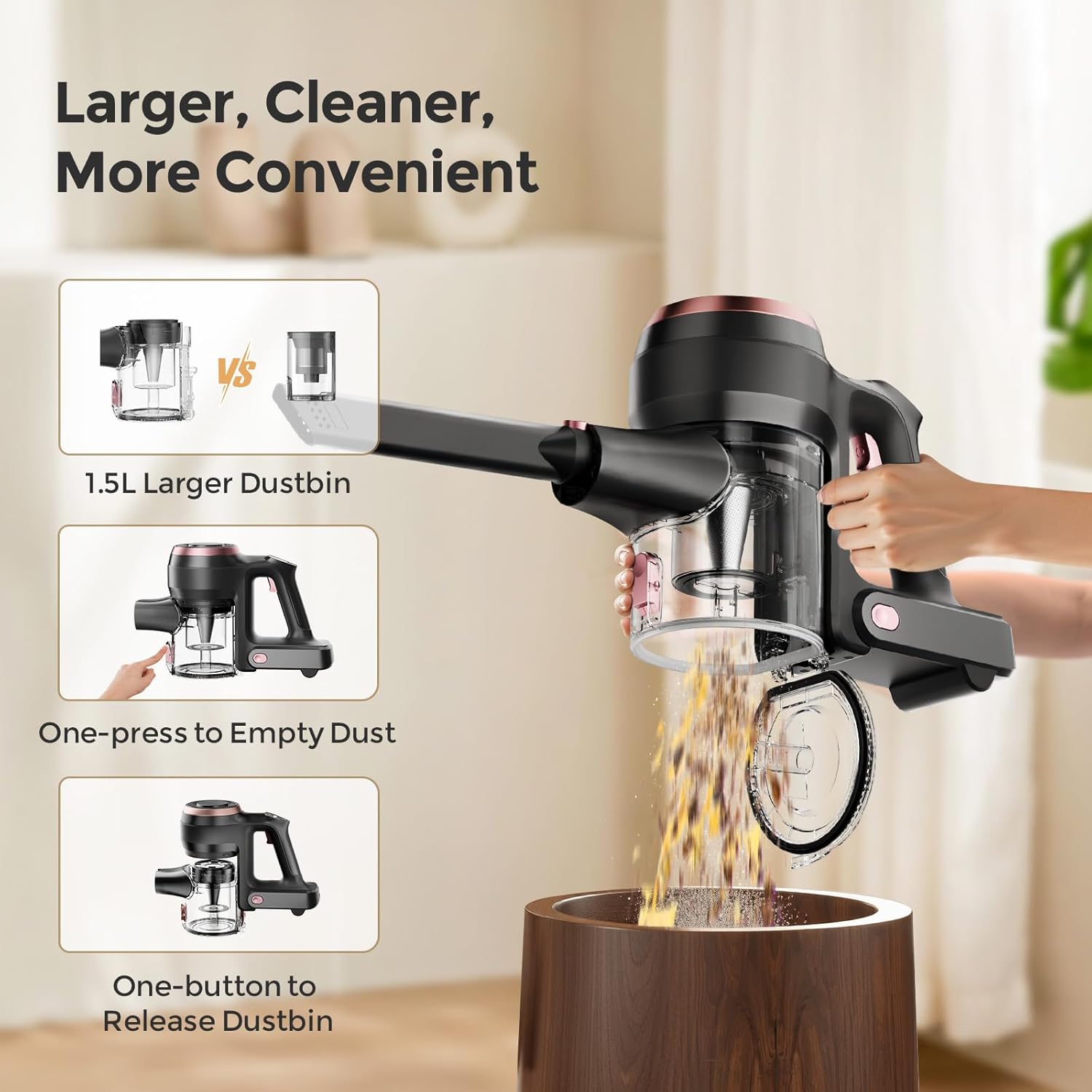 Vazone S22 Cordless Vacuum Cleaners for Home, 6 in 1 Lightweight Stick Vacuum with 45KPa Powerful Suction, Self-Standing Vacuum Cleaners Rechargeable Cordless Vacuum for Pet Hair