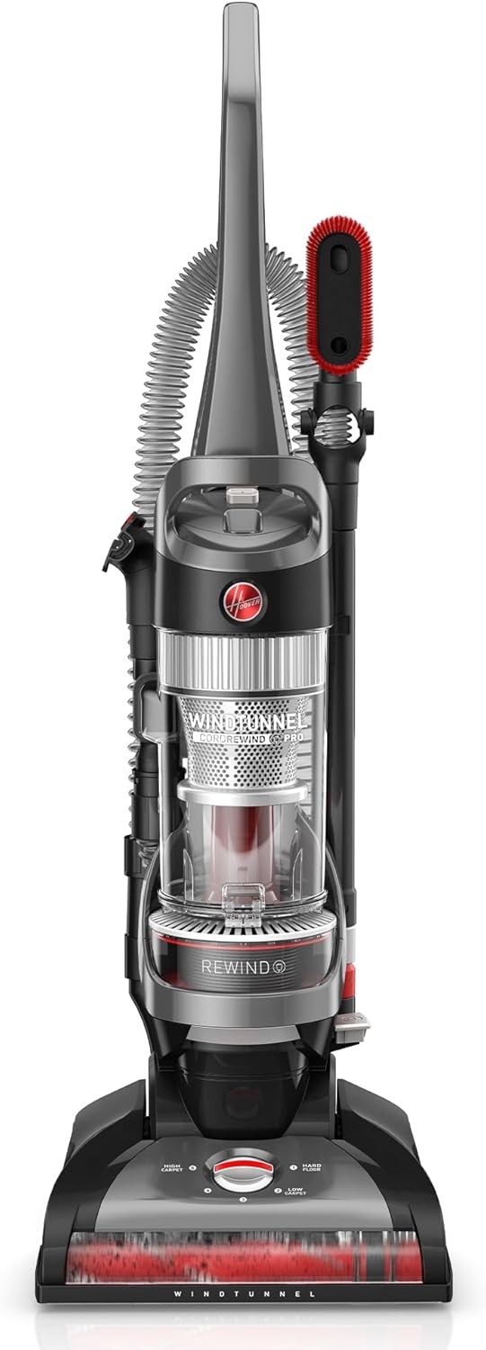 Hoover WindTunnel Cord Rewind Pro Bagless Upright Vacuum Cleaner (Renewed), For Carpet and Hard Floors, UH71300V, Black, UH71300