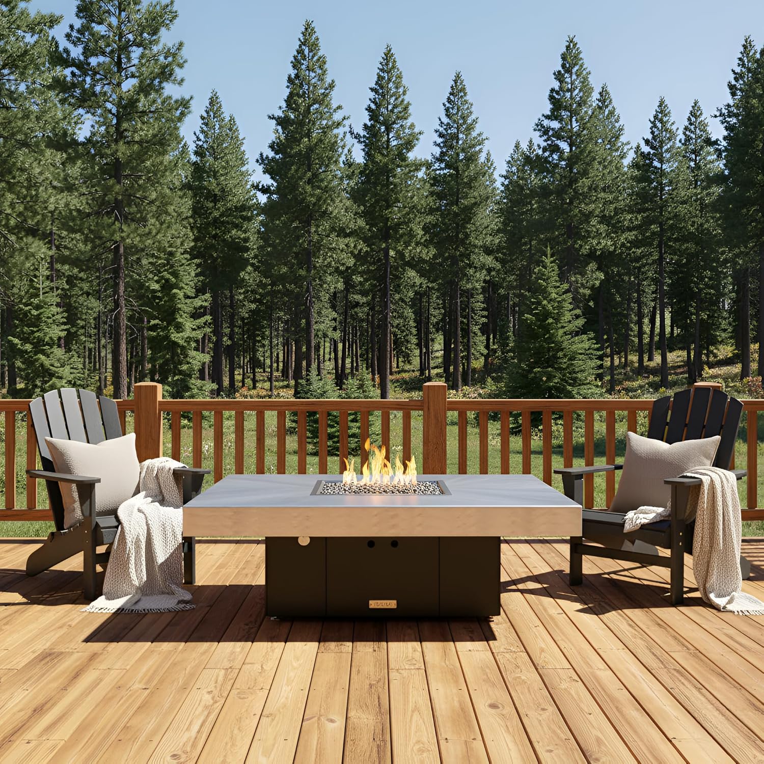 COOKE Santa Barbara Rectangular Fire Pit Table - 40 x 30 - Propane - Brushed Aluminum Top - Black Powdercoat Base