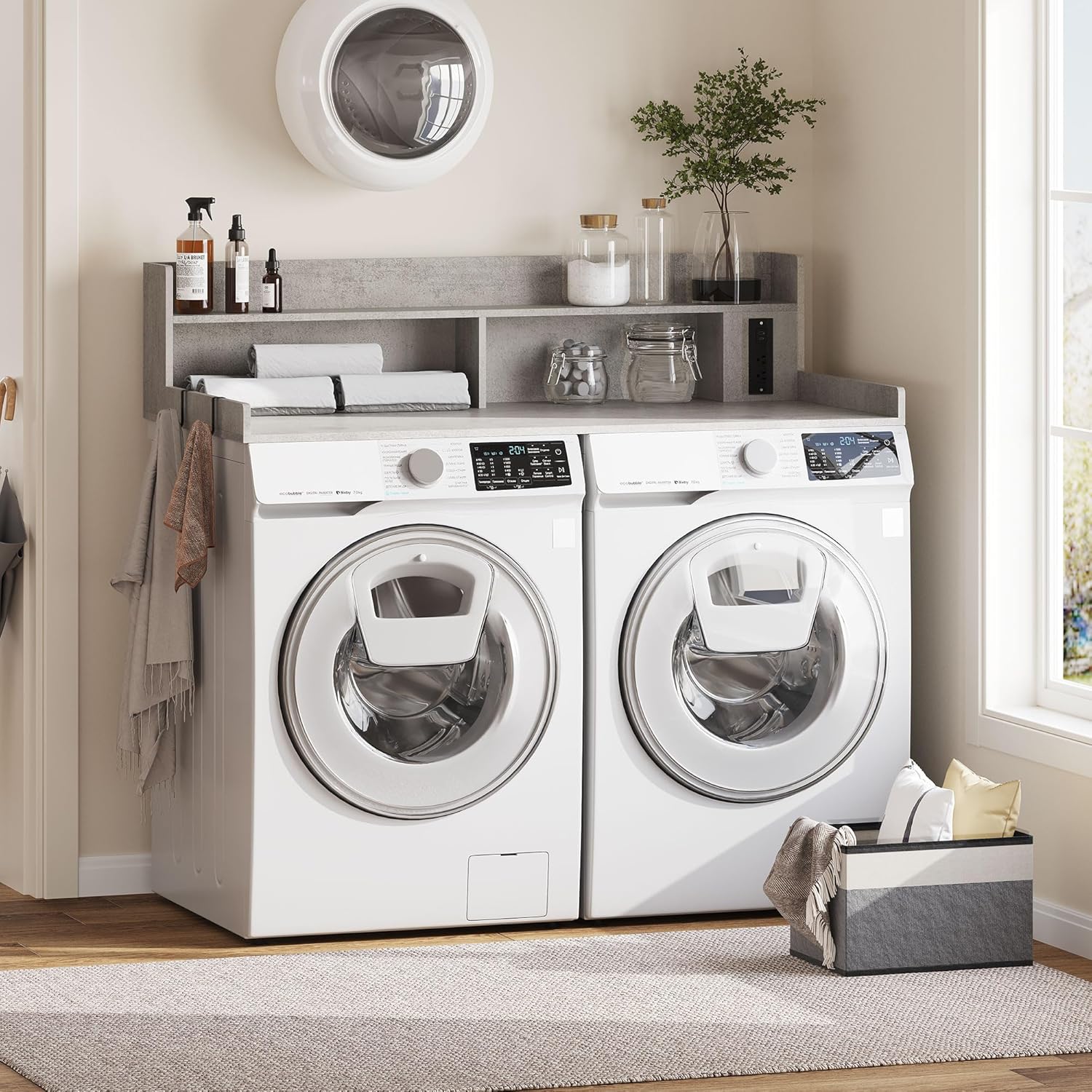Upgraded 2-Tier Washer and Dryer Countertop with Power Outlet,54