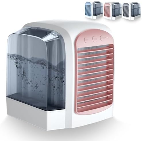 2025 Breeze Box 4-in-1 Portable Air Conditioner - Upgraded Ultra-Quiet AC with Ice Mist Technology, 3 Speeds, 380ml Tank, Ideal for Bedroom, Office, Home, Travel (Pink)