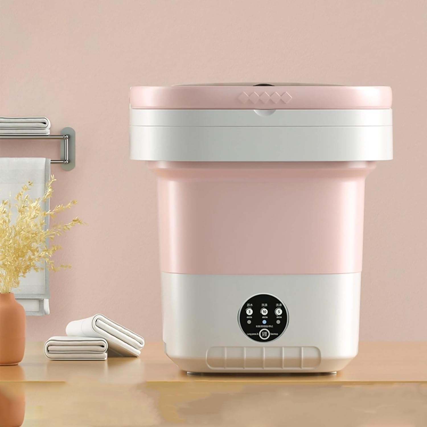 Portable Washing Machine, Mini Foldable Washer with Dryer, Small Collapsible Washer with Deep Cleaning of Underwear, Baby Clothes and Small Clothes for Apartments, Dormitories(Pink,14L)