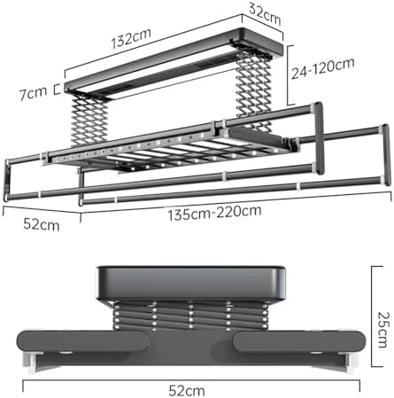 Ceiling Clothes Dryer Aluminium and Steel Electric Clothes Dryer with Remote Control,Foldable Indoor Clothes Drying Rack - Compact Retractable Design (135-220cm) for Large Sheets, 35kg Load