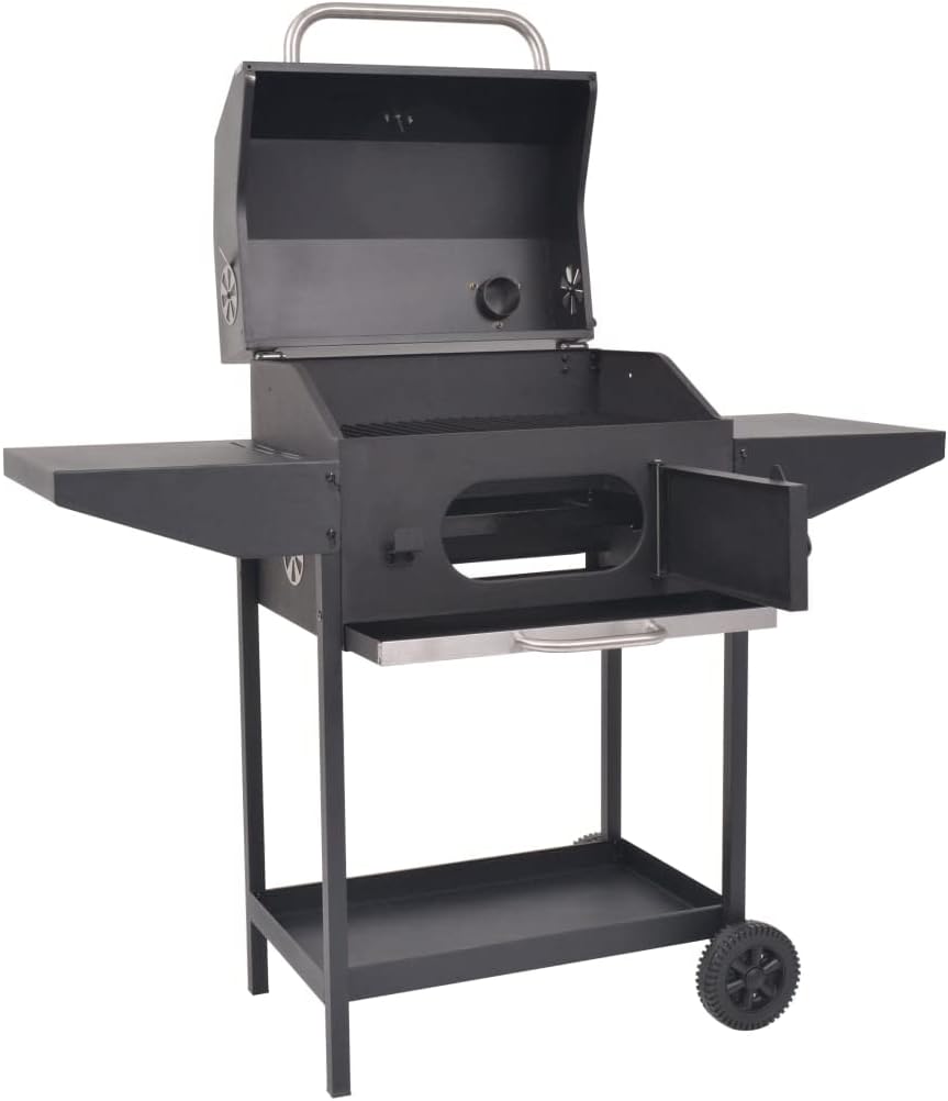 BBQ Charcoal Smoker with Bottom Shelf Black