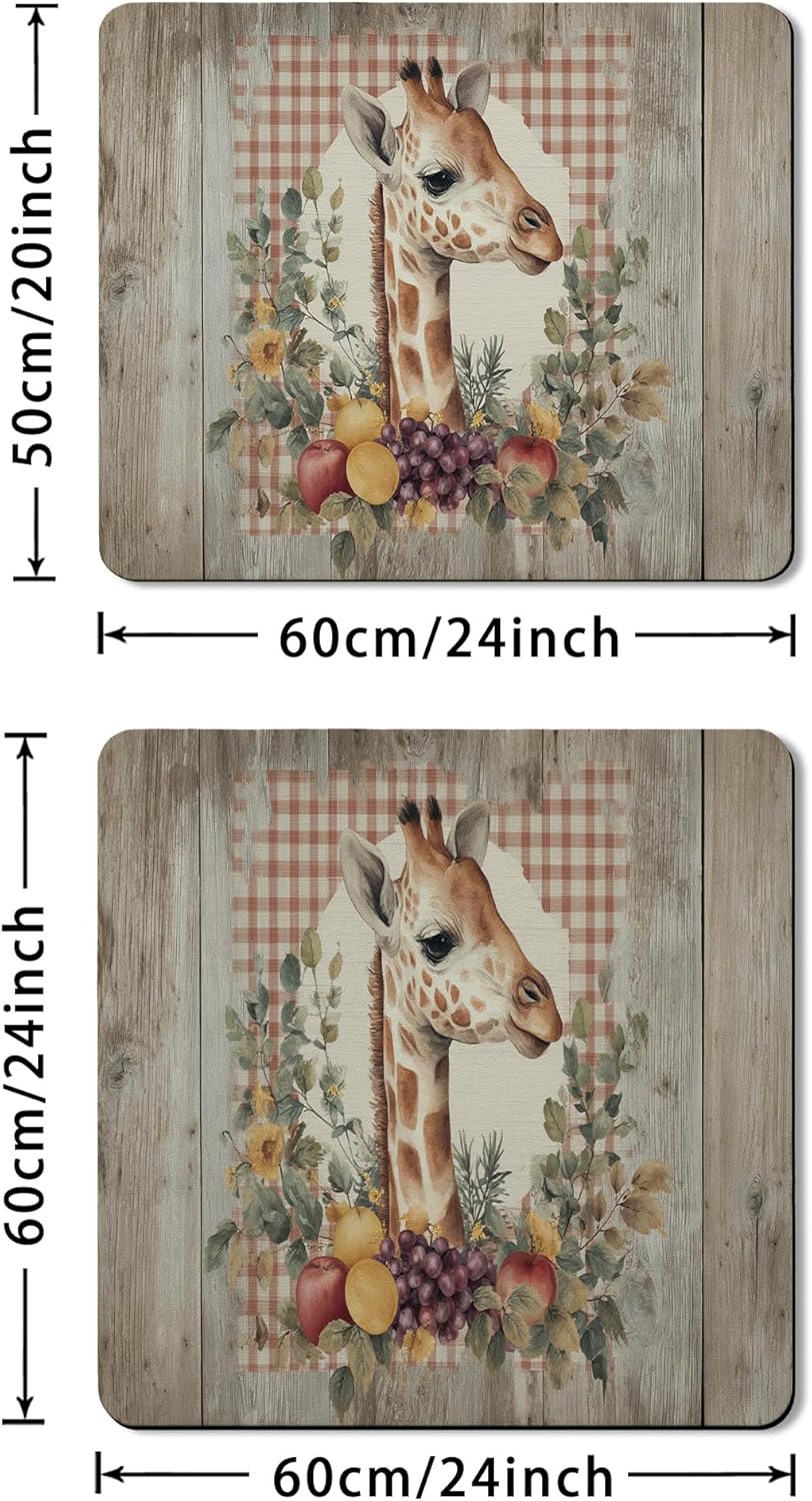 Giraffe Washer Dryer Top Protector Mat, Rustic Vintage Giraffe Floral Laundry Machine Covers, Autumn Decorative Rubber Anti-slip Waterproof Mats for Laundry Room 20x24 Inch