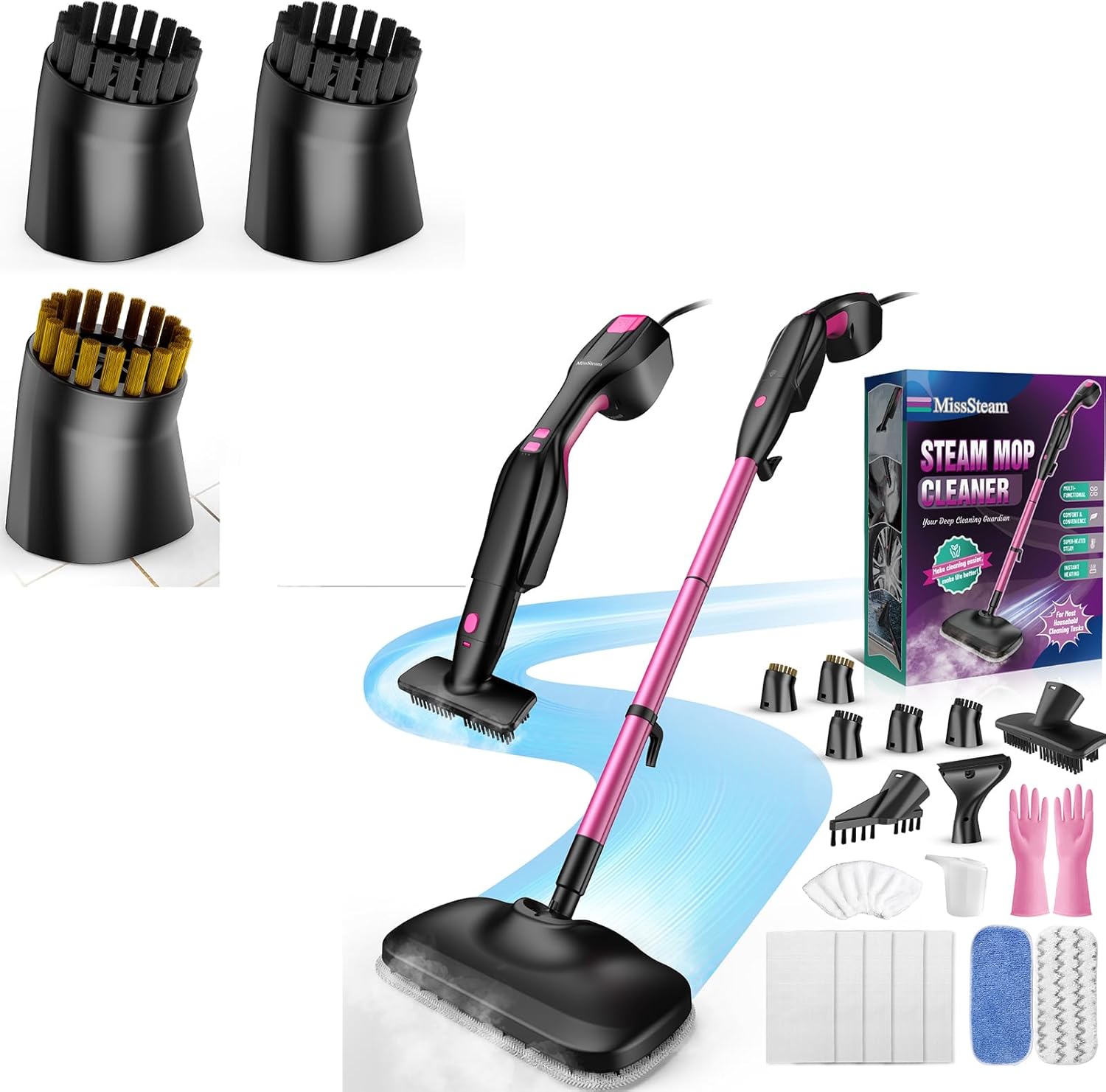 Steam Mop with Replacement Brush Set - 3PCS Steam Cleaner Brush Heads