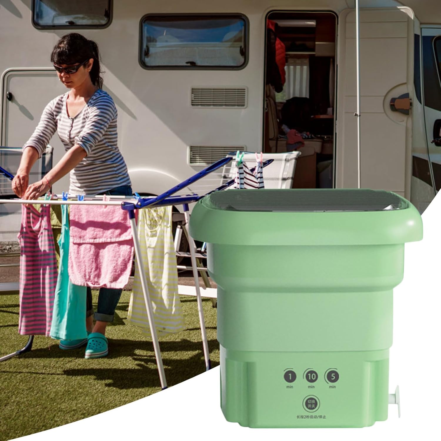 Portable Washing Machine, High Capacity Mini Washer, Foldable Washing Machine with Spin, for Baby Clothes, Underwear or Small Items, Apartment, Dorm, Camping, RV Travel laundry- Gift Choice (Green)