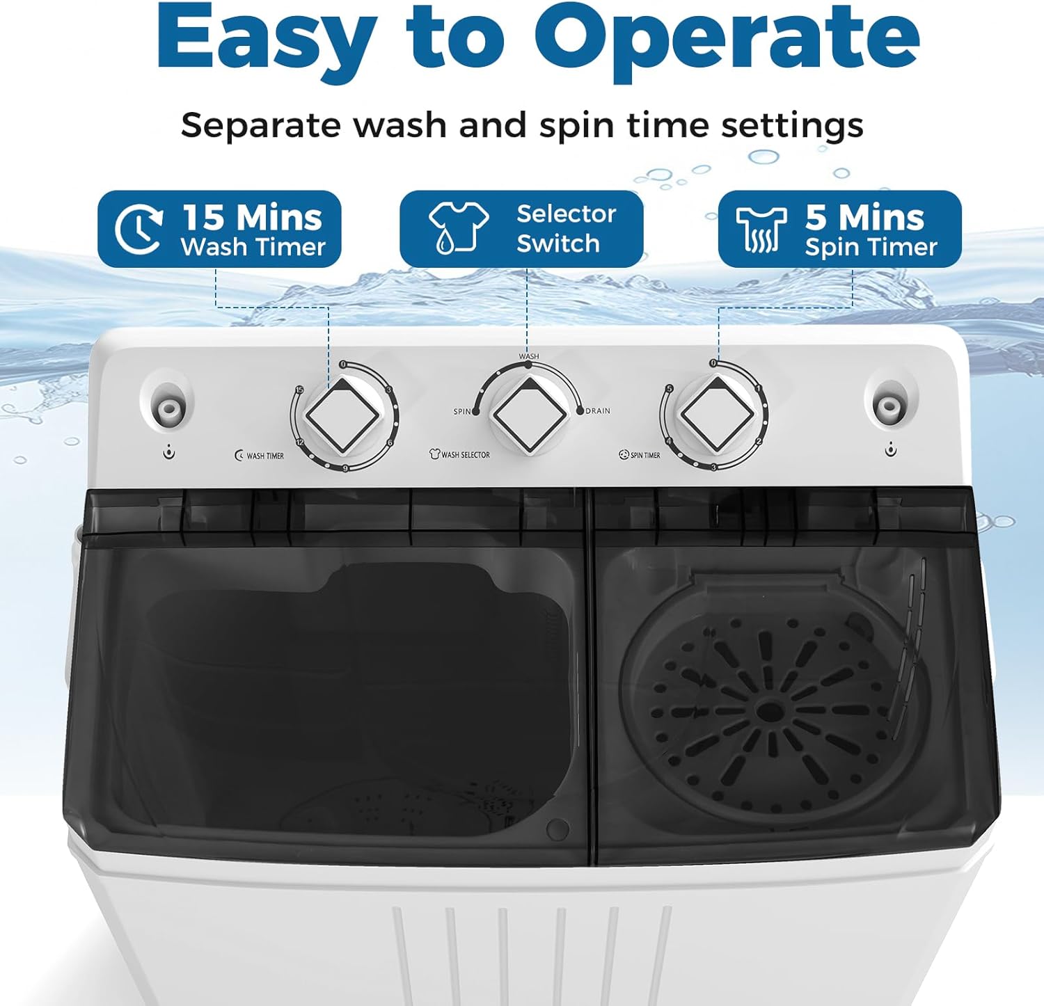 COSTWAY Portable Washing Machine, Twin Tub 20Lbs Capacity, Compact Laundry Washer(12Lbs) and Spinner(8Lbs), Durable Design for Apartment Dorm RV, Black+White