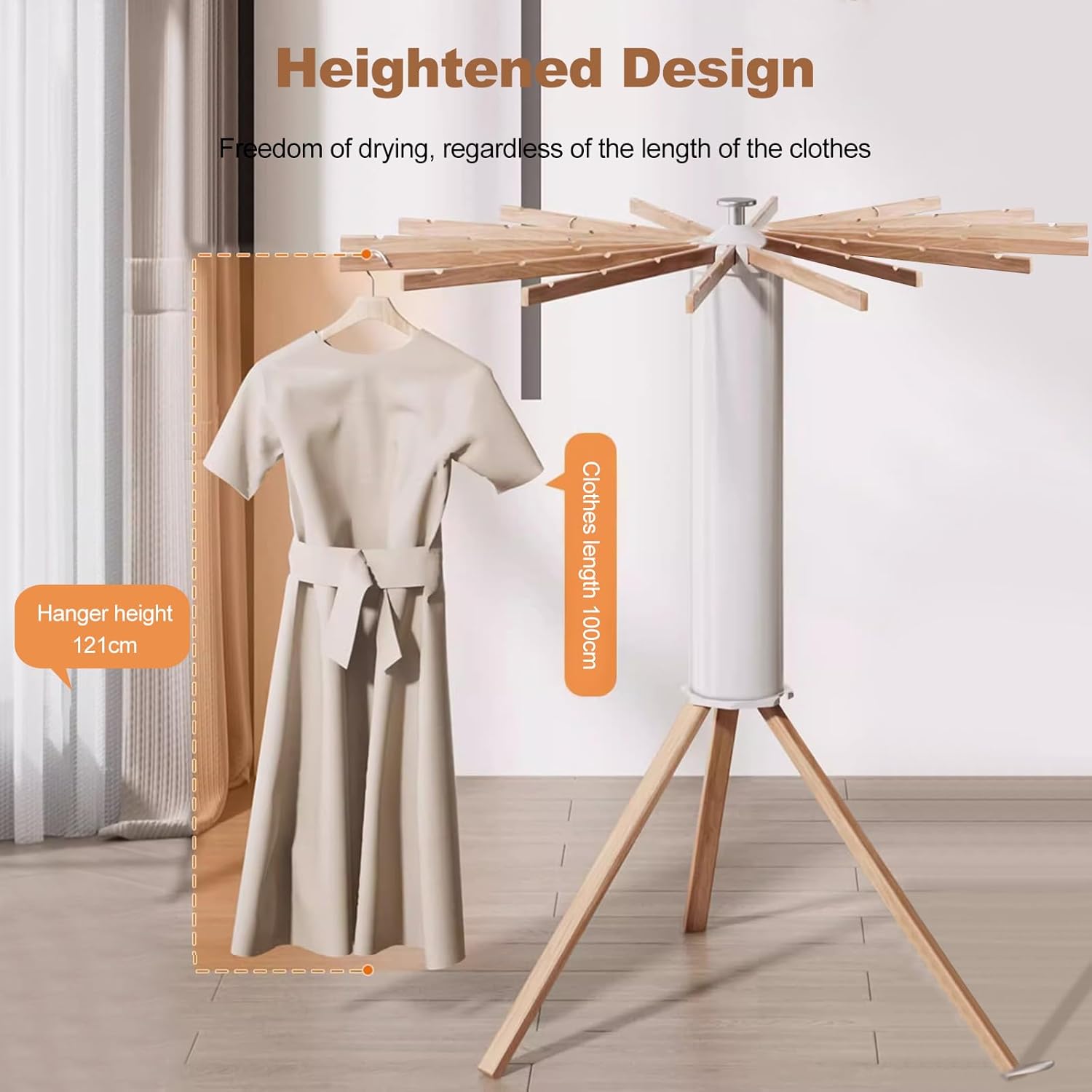 Ergocar Tripod Clothes Drying Rack, Foldable Space Saving Laundry Drying Rack, Portable Free Installation Drying Rack, Sturdy Clothes Airer for Balcony Bedroom Household