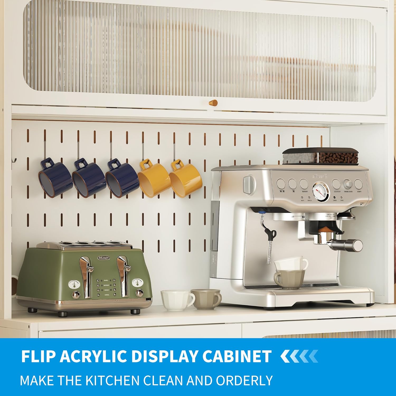 Kitchen Bakers Rack with Flip Door Cabinet, Metal Microwave Stand with Storage Cabinet and Metal Pegboard Panels for Kitchen, Pantry, Home(White)