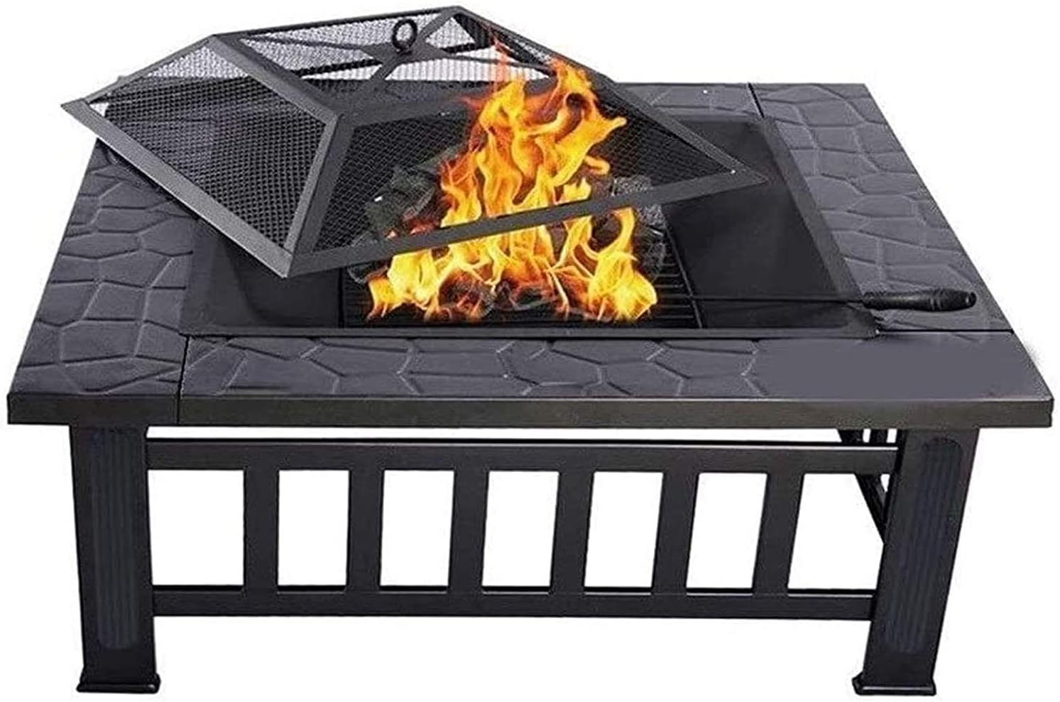Outdoor Fire Pits Outdoor Wood Burning 32in Outdoor Fire Pit Metal Square Firepit Wood Burning Backyard Patio Garden Beaches Camping Picnic Bonfire Stove with Cover BBQ Cooking for Outside C