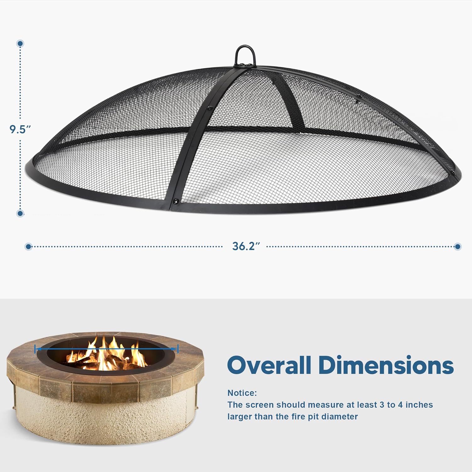 SUNCREAT Spark Screen, Fire Pit Screen 36 Inch Round with Handle, Heavy Duty Mesh Cover Fire Pit Lid for Outdoor, Patio, Backyard, Camping, Beach, Poker Not Included, 36 Inch