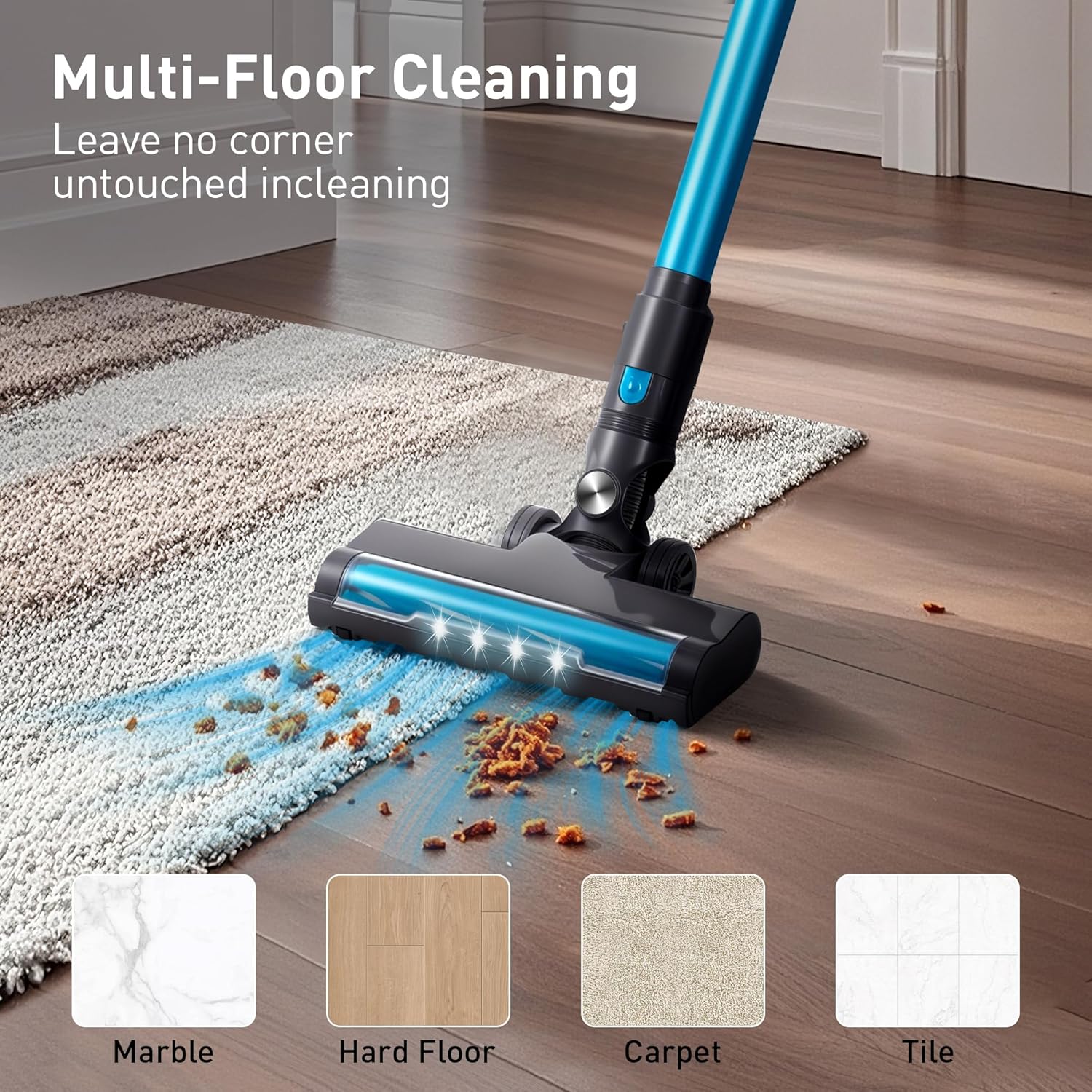 250W 25KPa Suction Cordless Vacuum Cleaner, 6-in-1 Lightweight Stick Vacuum with LED Display & Detachable Battery, 45 Mins Runtime for Hard Floor, Carpet, Pet Hair, Car Cleaning