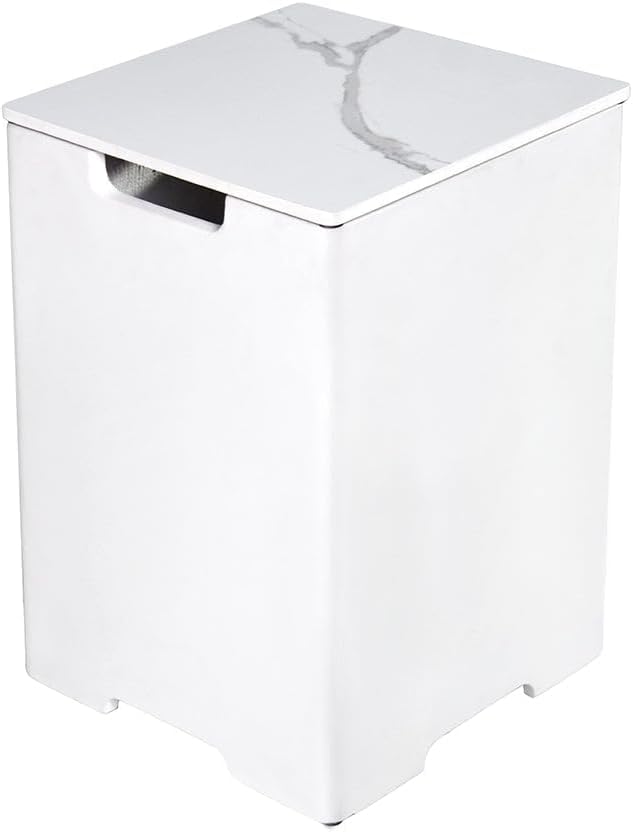 Elementi Plus Propane Tank Cover Table Outdoor Fire Pit Side Table Square Propane Tank Hideaway Storage Box for 20lb Propane Gas Tank Concrete Marble Porcelain - Bianco White, 15.9
