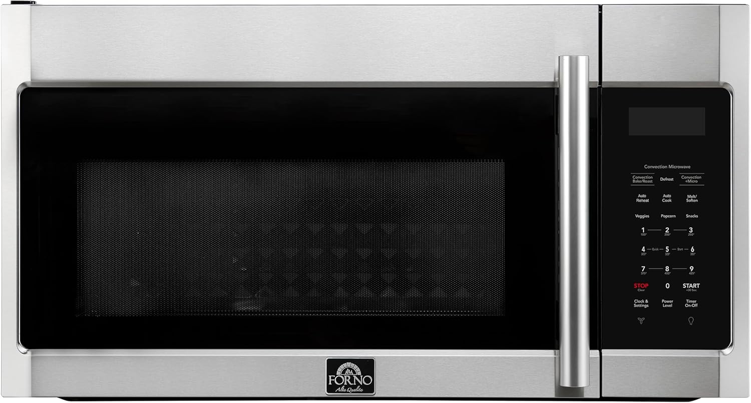 FORNO Fornace 30-Inch Over-the-Range Convection Microwave, 1.5 cu.ft Capacity – Stainless Steel Finish – 300 CFM 2-Speed Ventilation, Touch Glass Control, LED Cooktop Lighting – FOTR3038-30