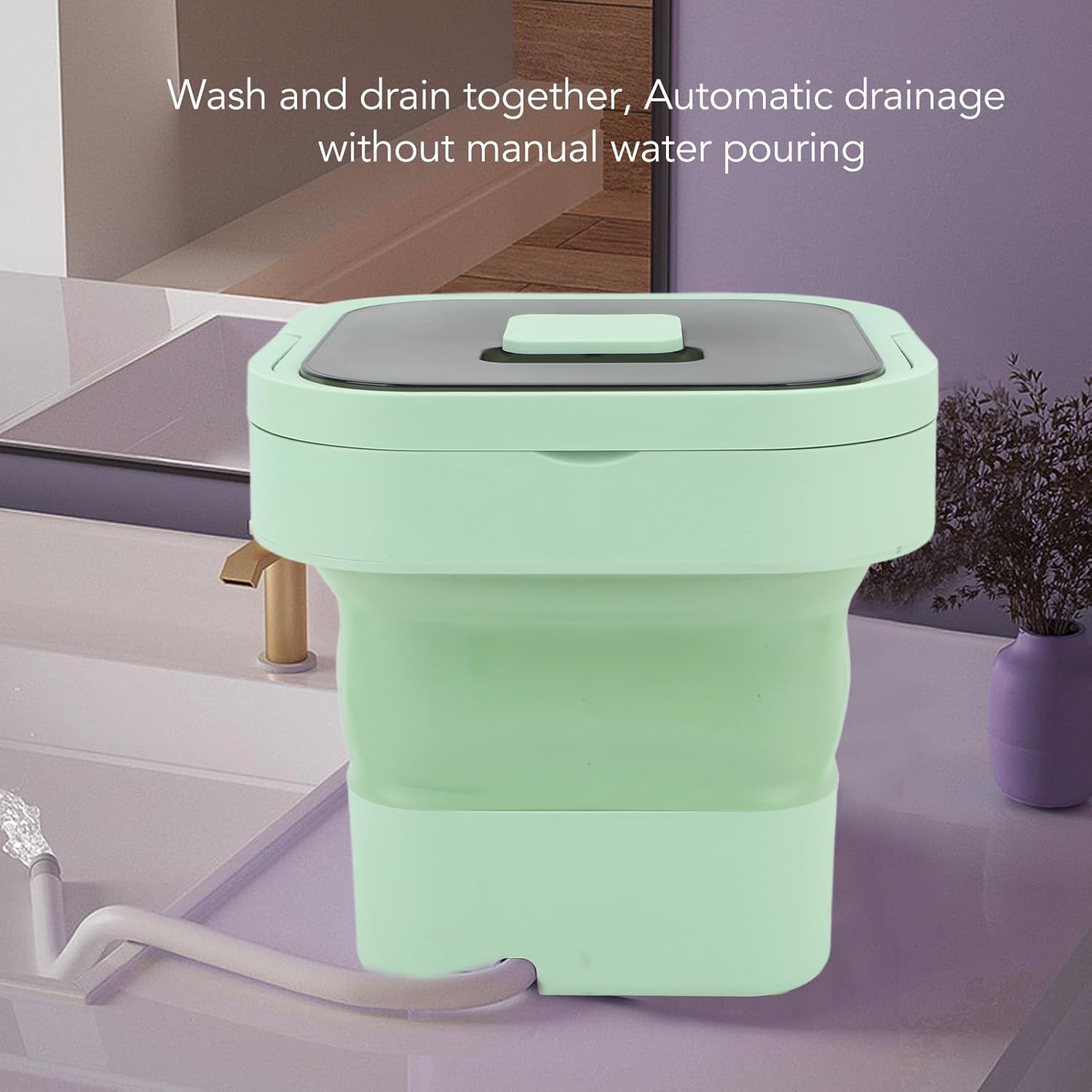 Portable Washing Machine, 10L Fully Automatic Spin Drying Function Foldable Mini Clothes Washer for Underwear Baby Clothes Basket Laundry Machine for Travel, Apartment (US + Green)