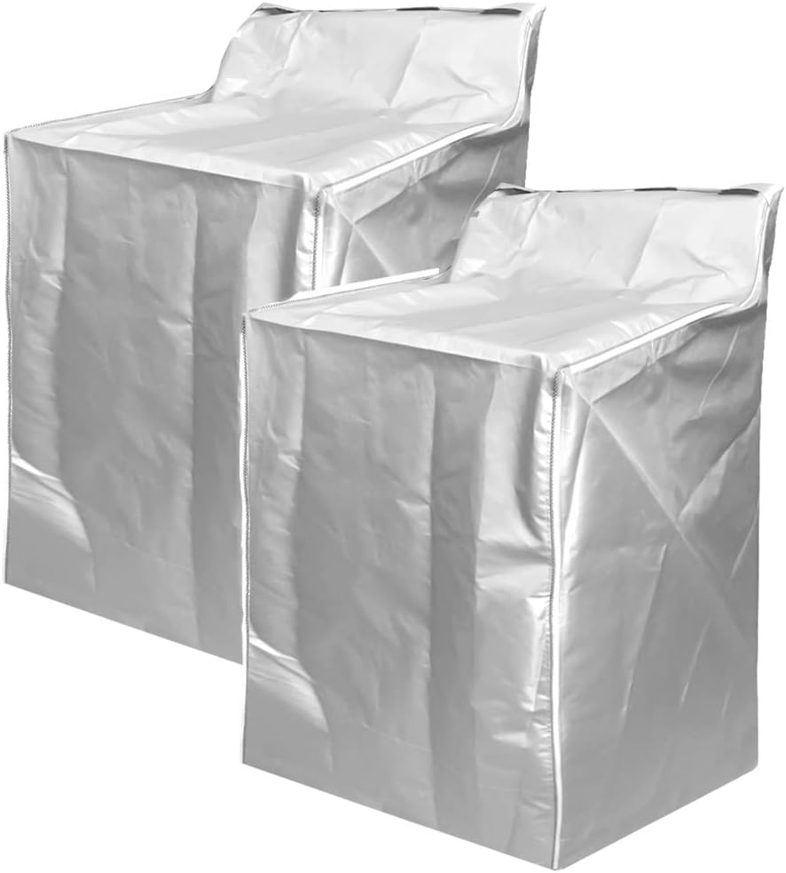 2Pack Washer and Dryer Covers, Portable Washer Cover with Zipper Design Dustproof & Waterproof & Anti-UV Laundry Covers, Washing Machine Cover Fit for Most Top Load Machine(Silver)