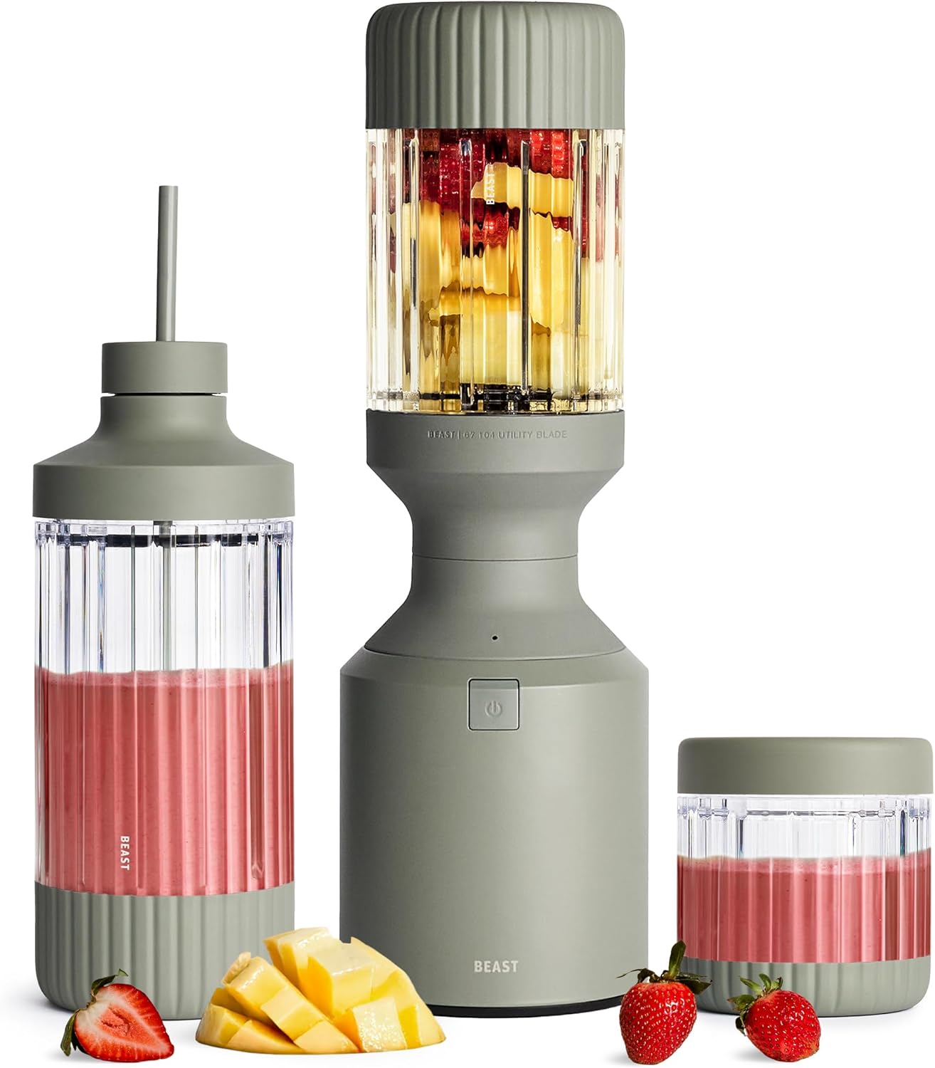 Beast Mega 1200 Plus | Premium Countertop Blender | Smoothies, Shakes, Sauces, Dips, Soups | Blends Ice and Frozen Fruit | XL Vessel | With Extra Vessels, Straw System | 1200W | (Sage, 120V)