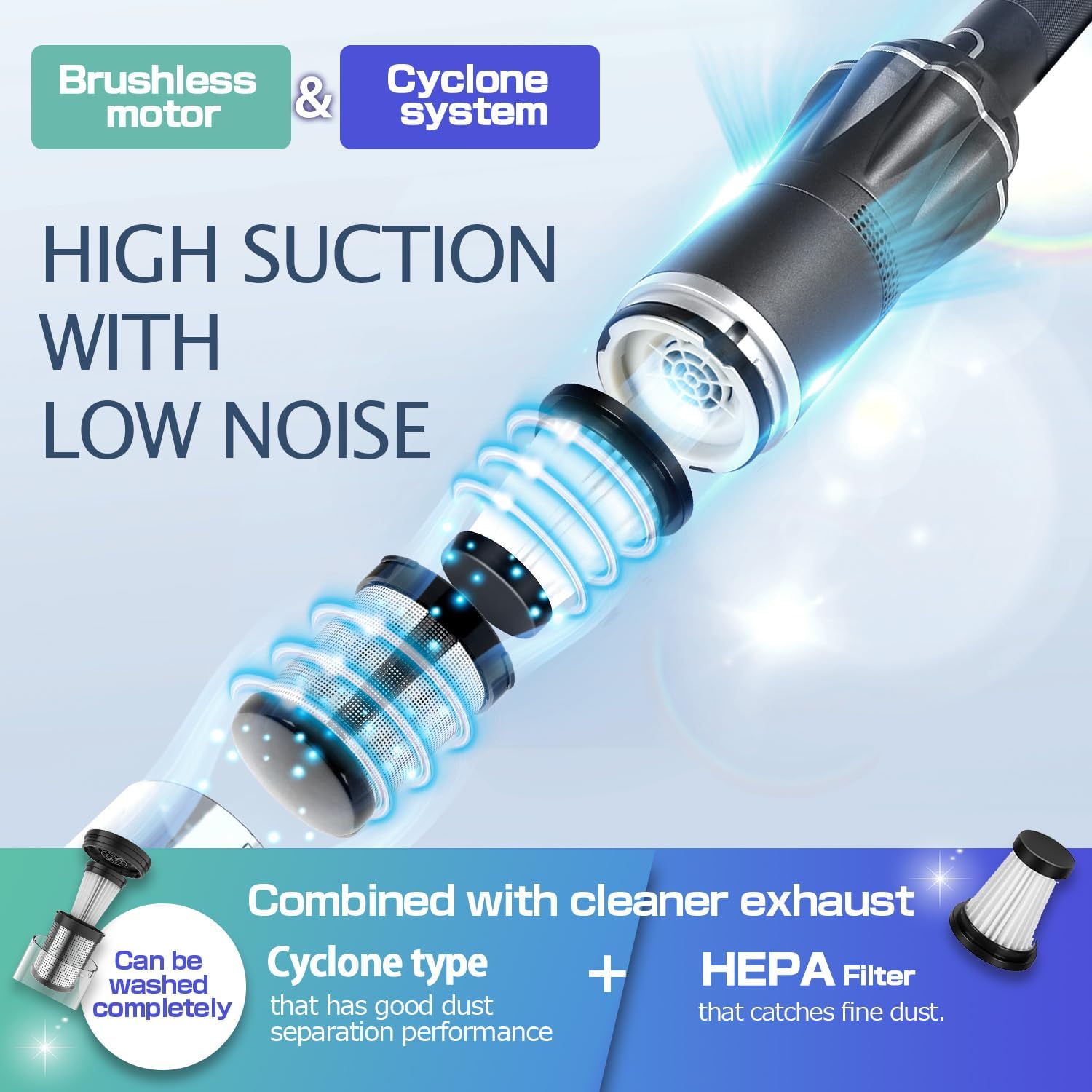 Handheld Vacuum Cordless 25000PA, Super Lightweight 1lb with Powerful Suction, Charging Dock, Car Charger, Single Touch Empty and Detachable Dust Cup, Portable Mini Car Vac, Gray