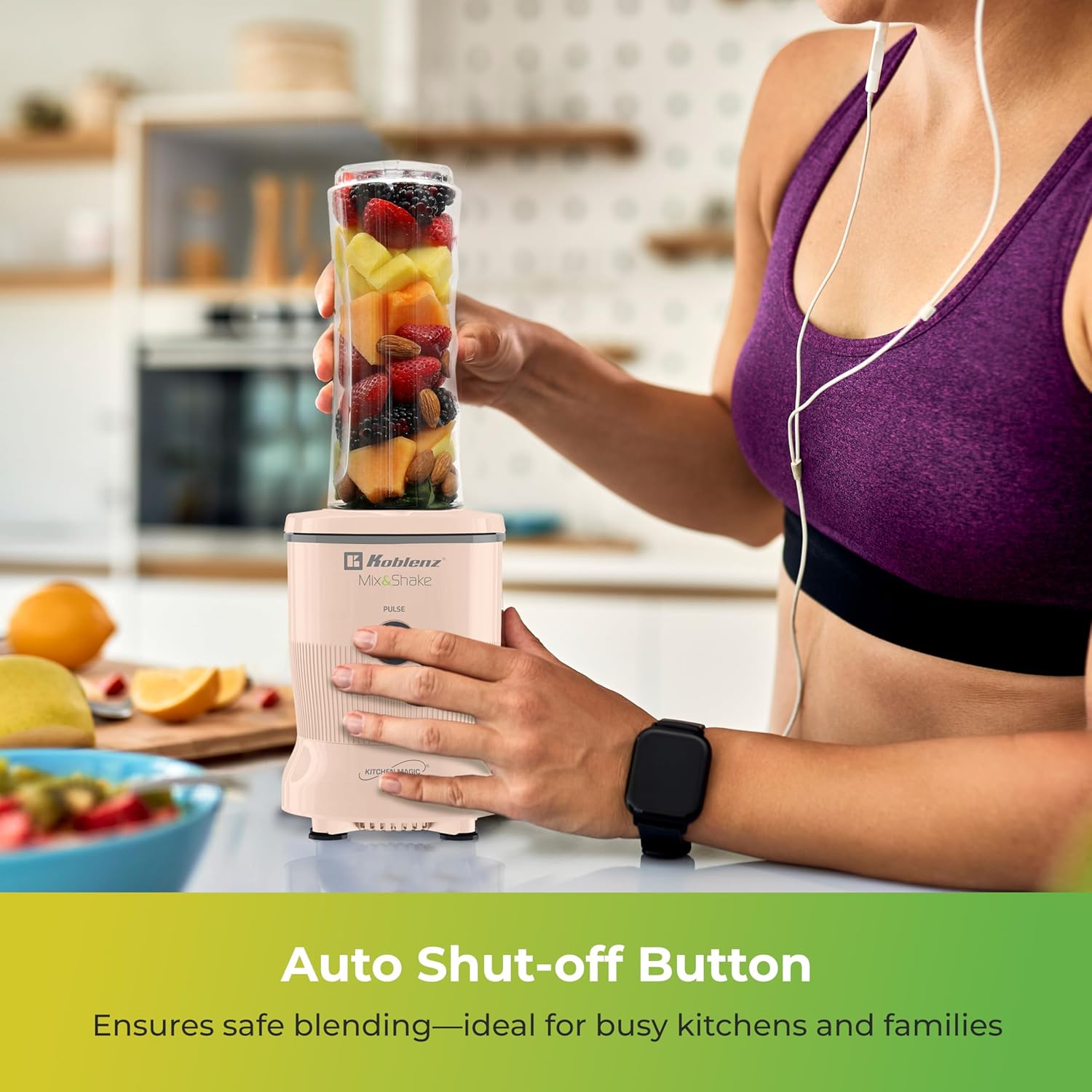 Mix&Shake Blender, 20 oz Portable Blender, 600W Motor, Pulse, ON/OFF, Stainless Steel Blades, Shakes, Sauces, Smoothie Maker, (1) 20 oz To-Go Bottle, (2) 10 oz Glass Jars, Pink, MSKM-600 2PS