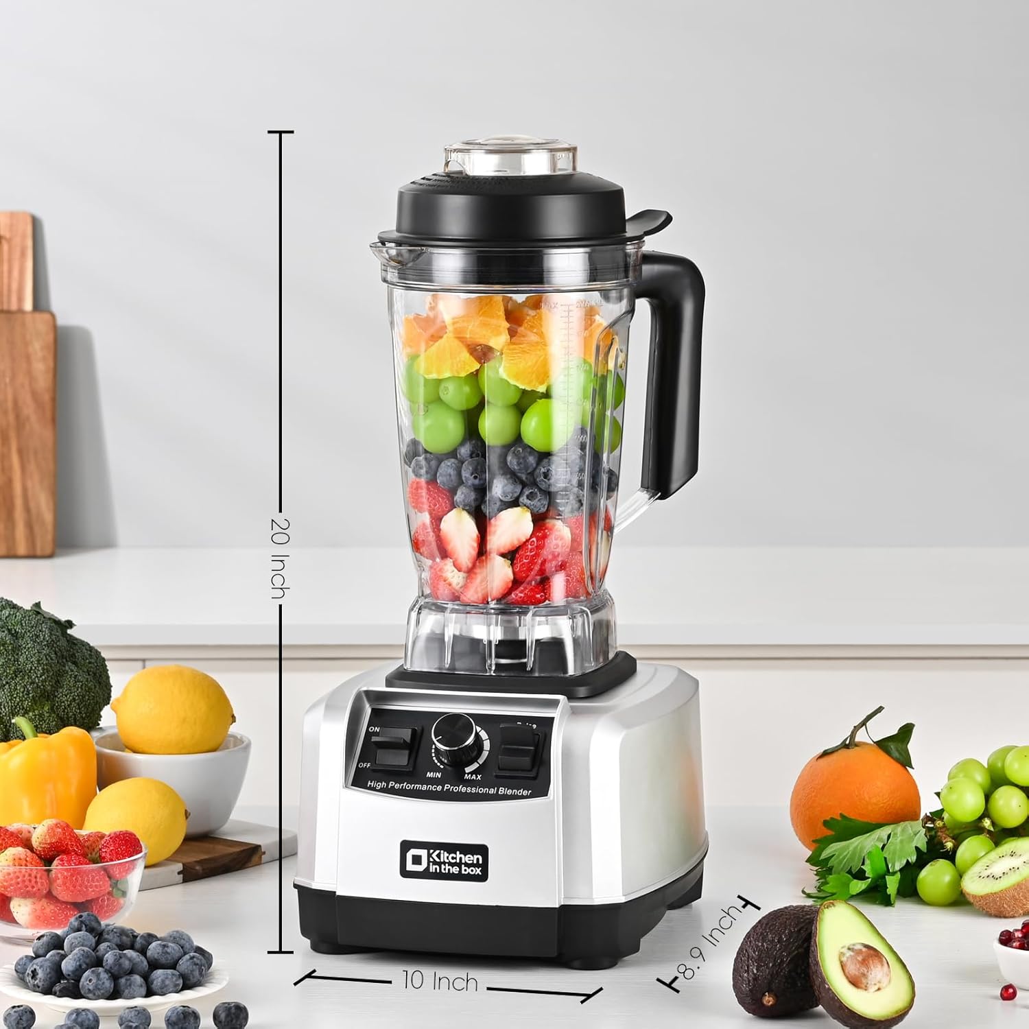 Powerful Blender for Kitchen 1500W, 68 Oz Large Capacity Countertop Blender for Smoothie with Stainless Steel Blades, BPA Free, Frozen Drinks, Ice Crush, Protein Shakes (Silver)