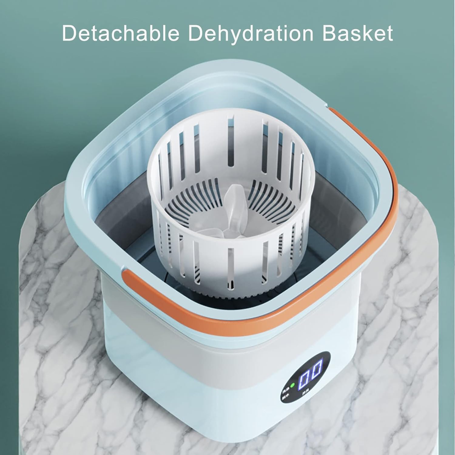 Portable Washer, Foldable, Laundry Machine, with Drainer Basket, for Apartment, Laundry, Camping, Rv, Travel, Underwear, Personal, Baby (Color : Light Green)