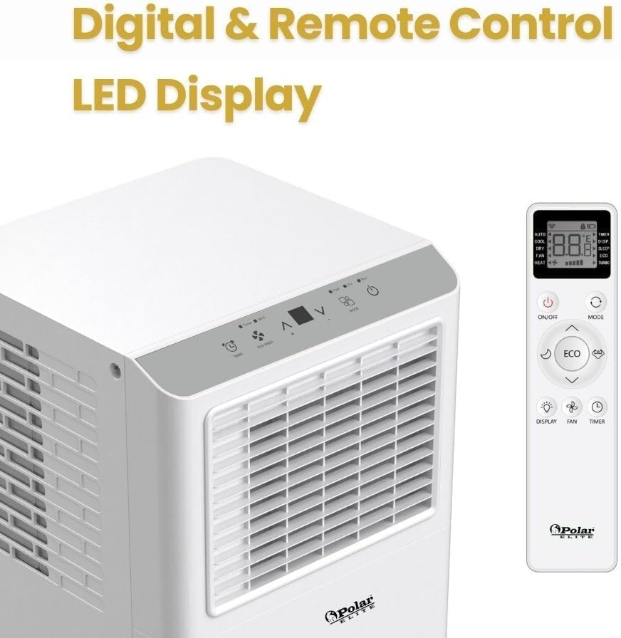 Memorex Polar Elite Portable Air Conditioner, 8,000 BTU ASHRAE (5,100 BTU DOE), Cools Up to 150 Sq. Ft., with Cool, Fan, Dry Modes, Full Function Remote Control, Window Kit & 2-Year Warranty